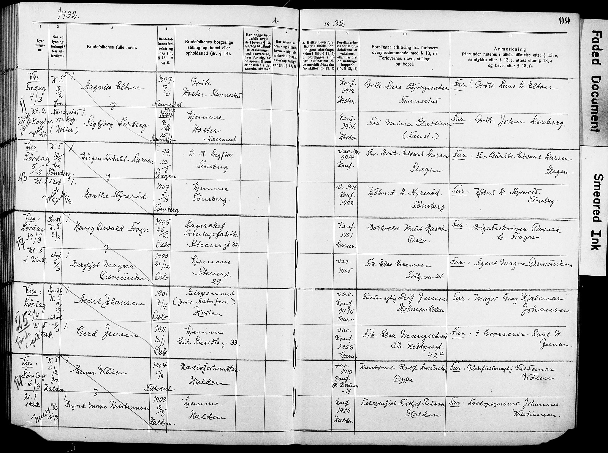 Garnisonsmenigheten Kirkebøker, AV/SAO-A-10846/H/Ha/L0010: Banns register no. I 10, 1922-1932, p. 99