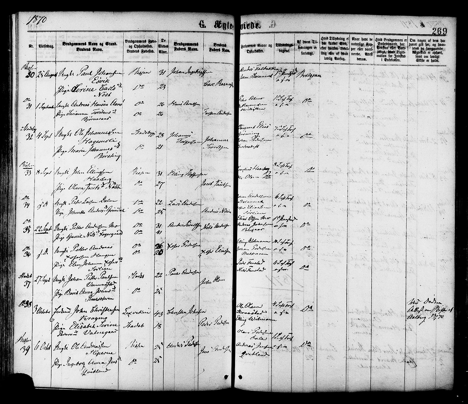 Ministerialprotokoller, klokkerbøker og fødselsregistre - Sør-Trøndelag, SAT/A-1456/646/L0613: Parish register (official) no. 646A11, 1870-1884, p. 269