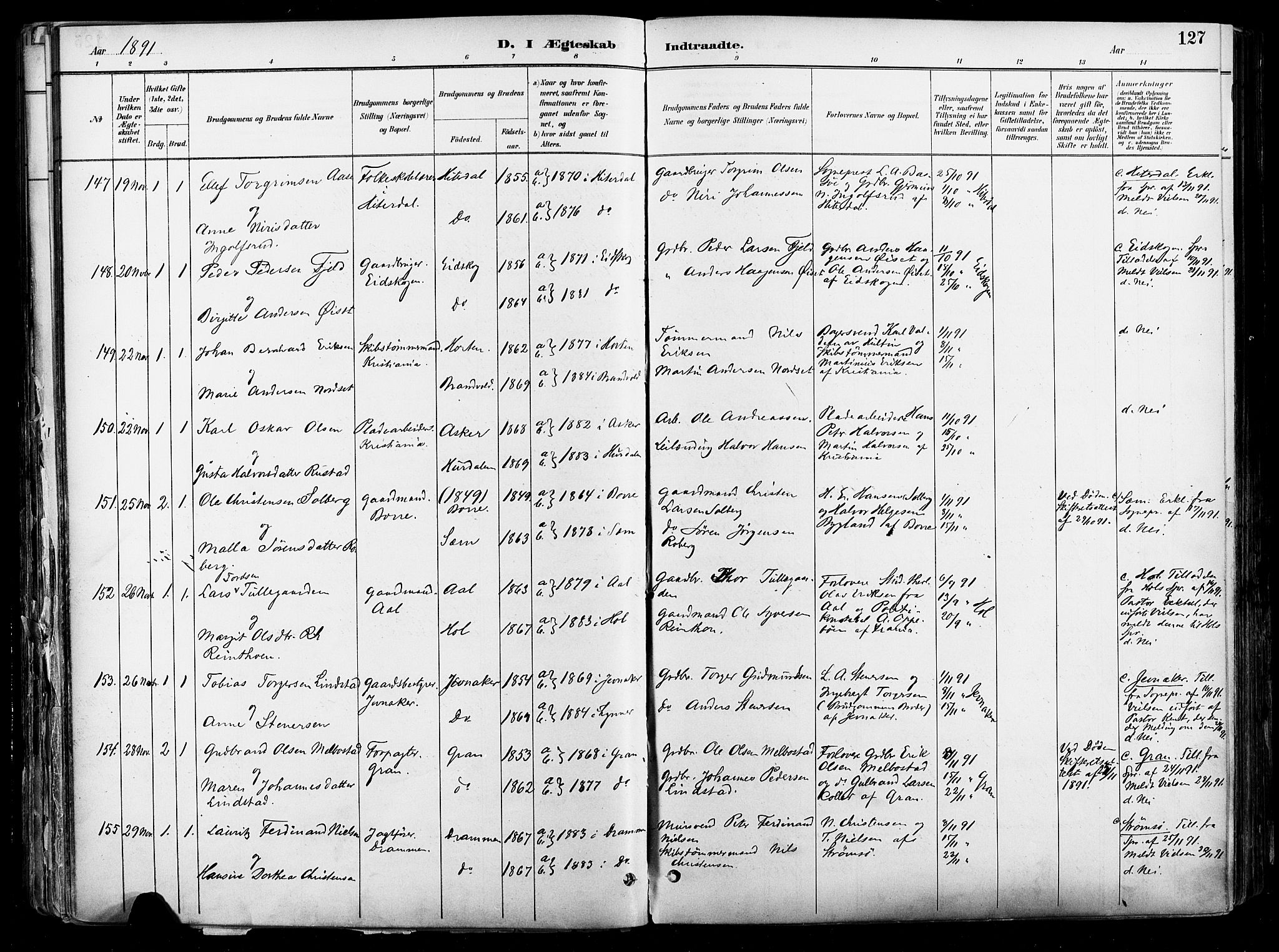 Johannes prestekontor Kirkebøker, AV/SAO-A-10852/F/Fa/L0004: Parish register (official) no. 4, 1883-1907, p. 127