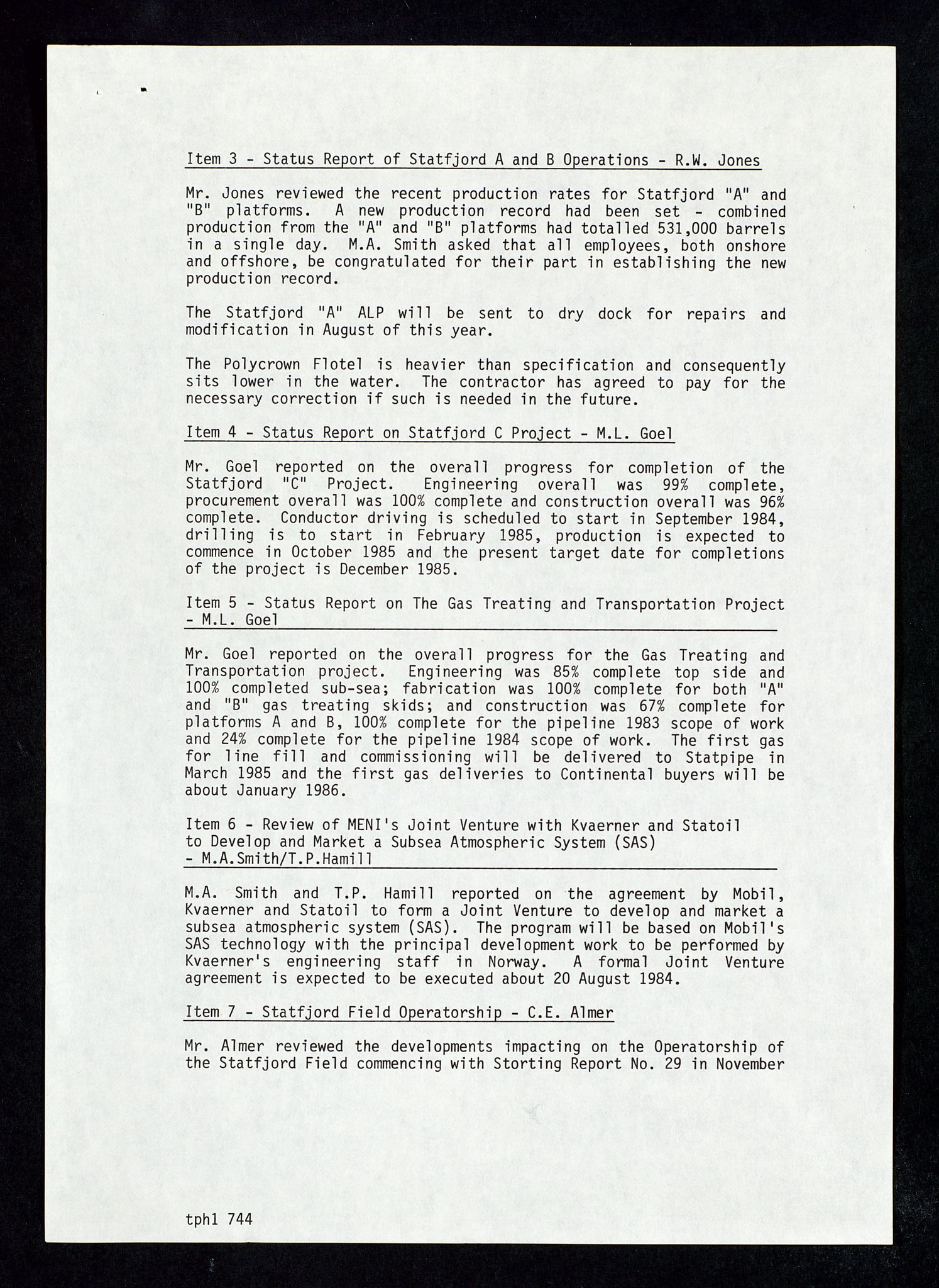 Pa 1578 - Mobil Exploration Norway Incorporated, SAST/A-102024/4/D/Da/L0168: Sak og korrespondanse og styremøter, 1973-1986, p. 198