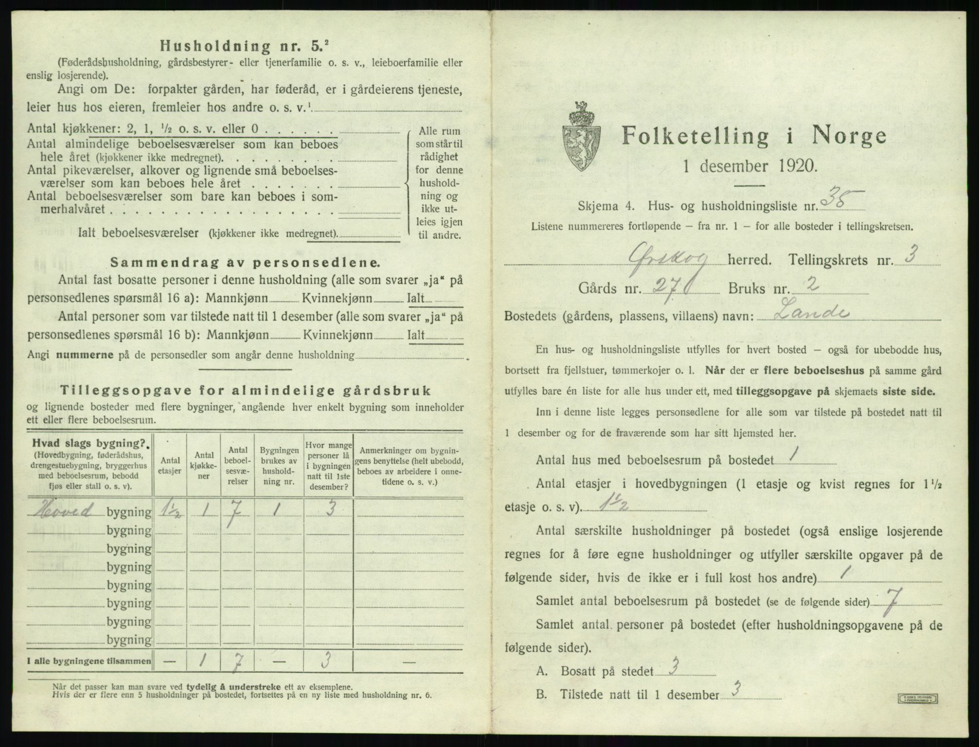 SAT, 1920 census for Ørskog, 1920, p. 274