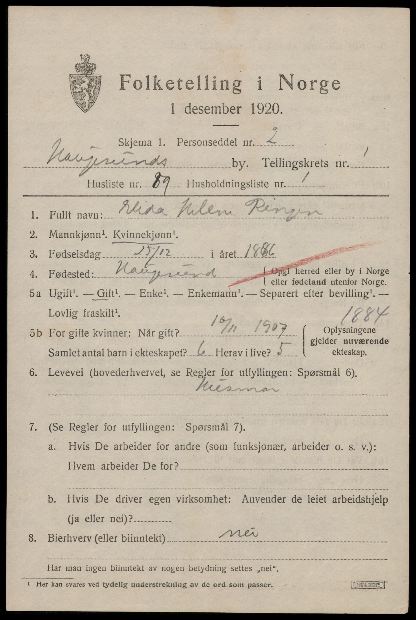 SAST, 1920 census for Haugesund, 1920, p. 12791