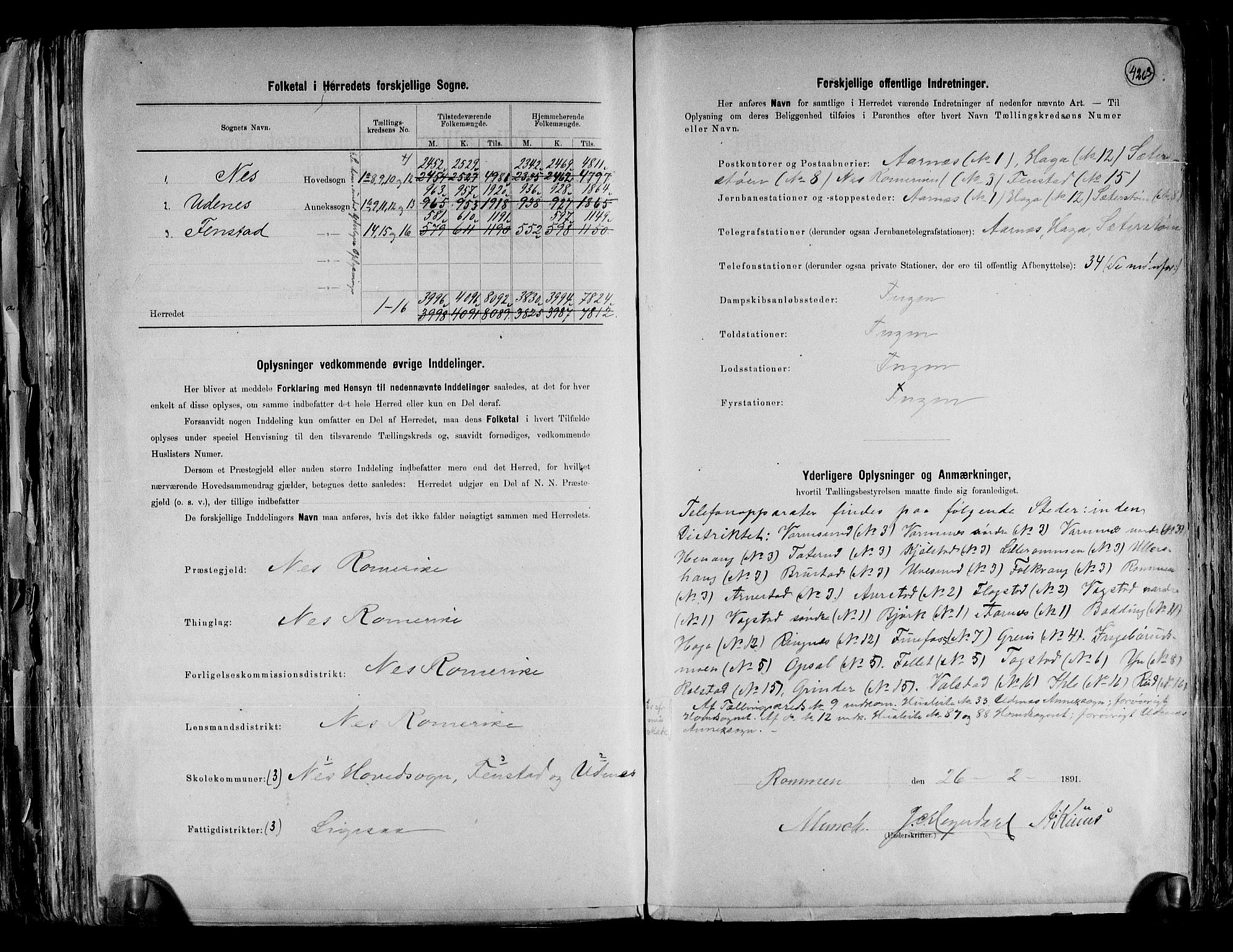RA, 1891 census for 0236 Nes, 1891, p. 3