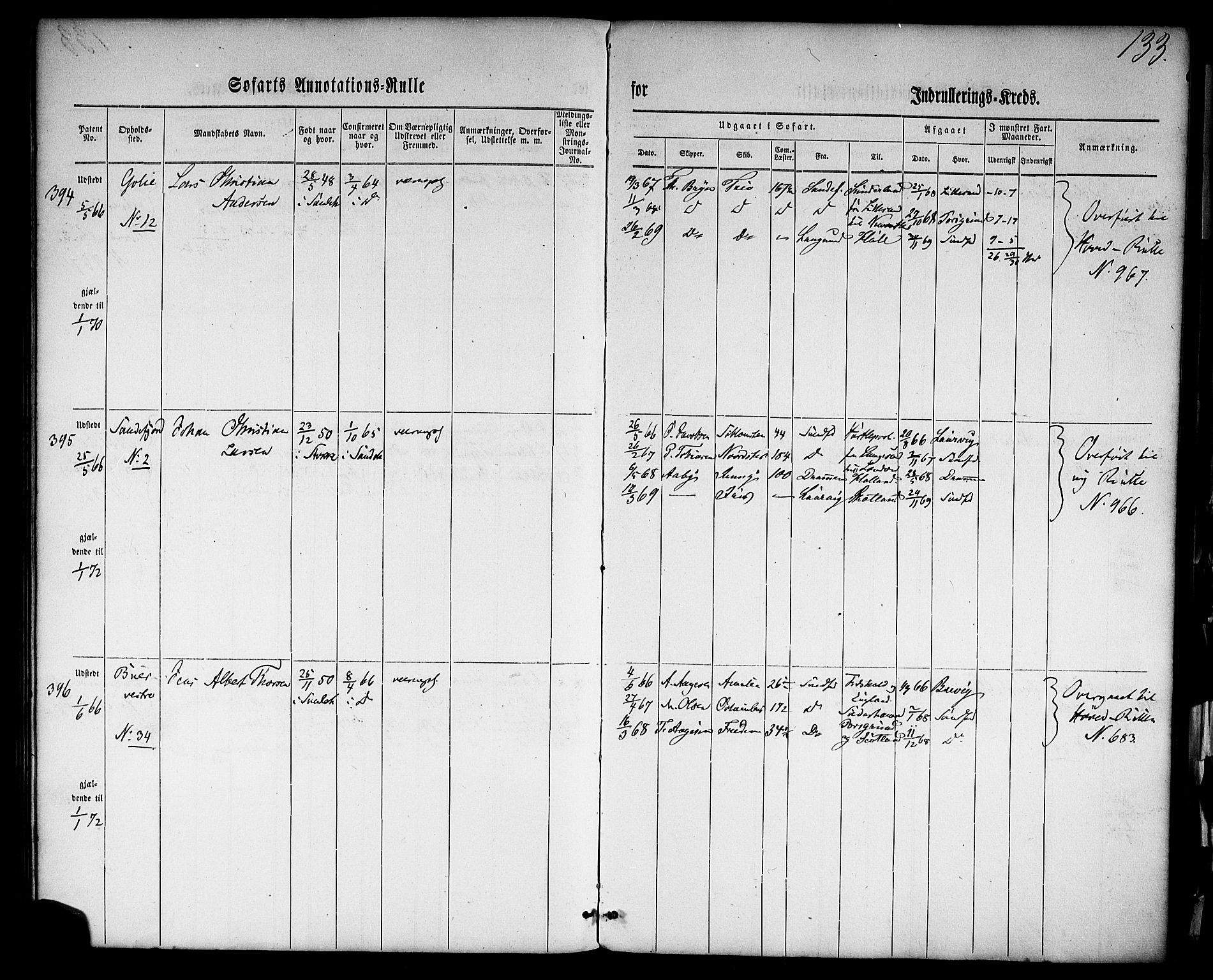 Sandefjord innrulleringskontor, AV/SAKO-A-788/F/Fa/L0001: Annotasjonsrulle, 1860-1868, p. 157