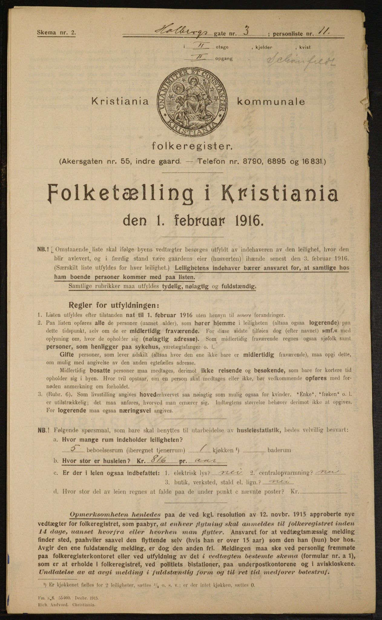 OBA, Municipal Census 1916 for Kristiania, 1916, p. 40915