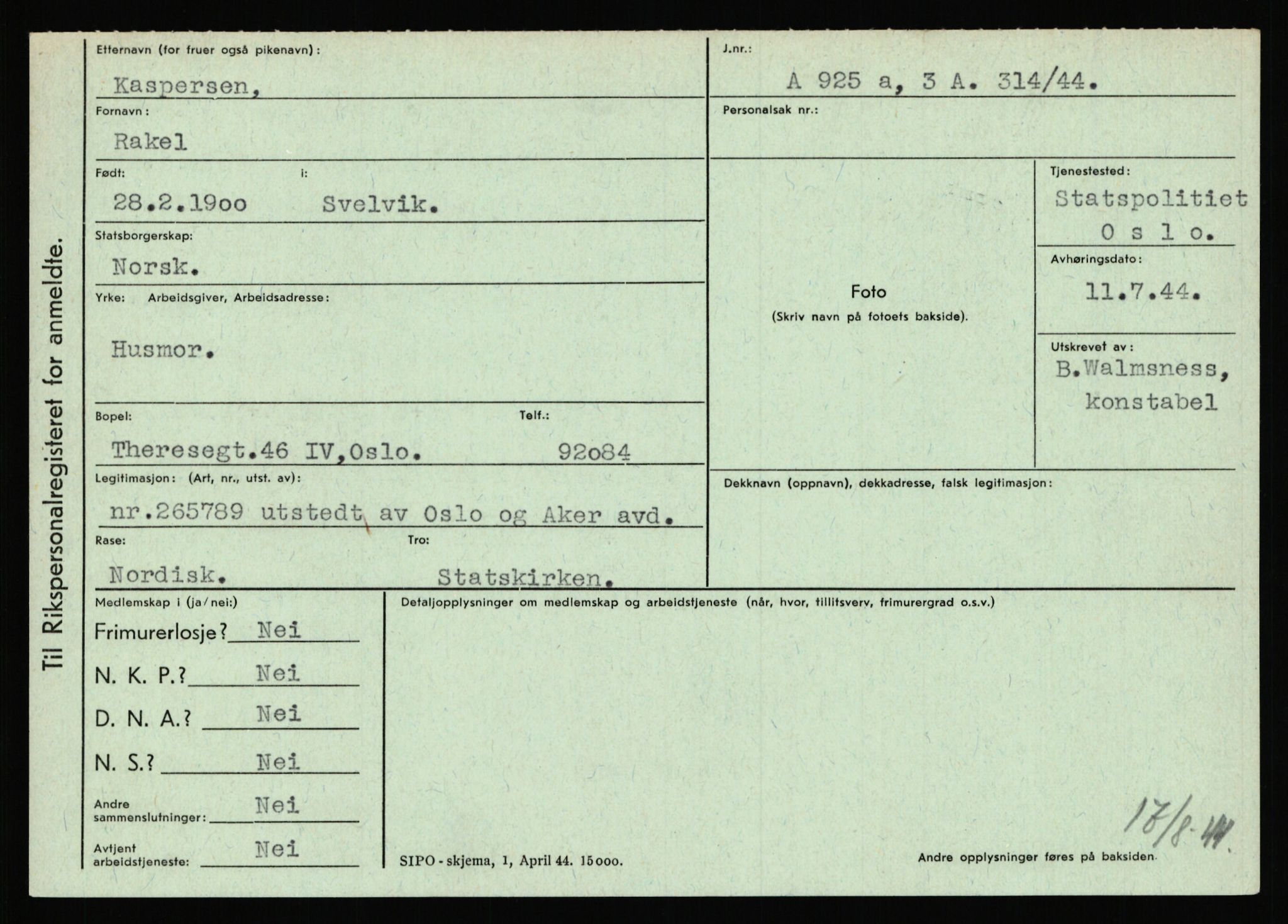 Statspolitiet - Hovedkontoret / Osloavdelingen, AV/RA-S-1329/C/Ca/L0008: Johan(nes)sen - Knoph, 1943-1945, p. 3902