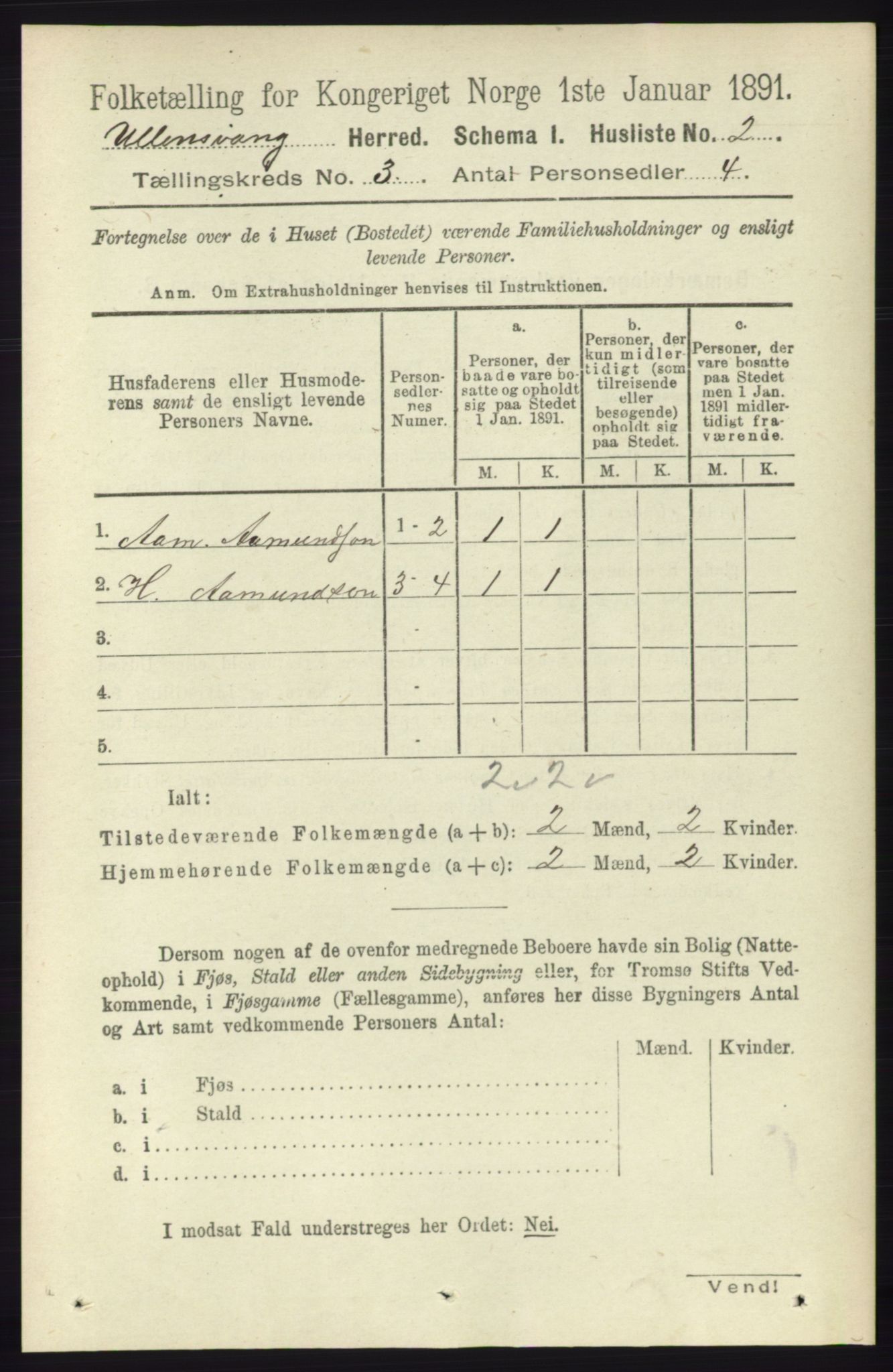 RA, 1891 census for 1230 Ullensvang, 1891, p. 538