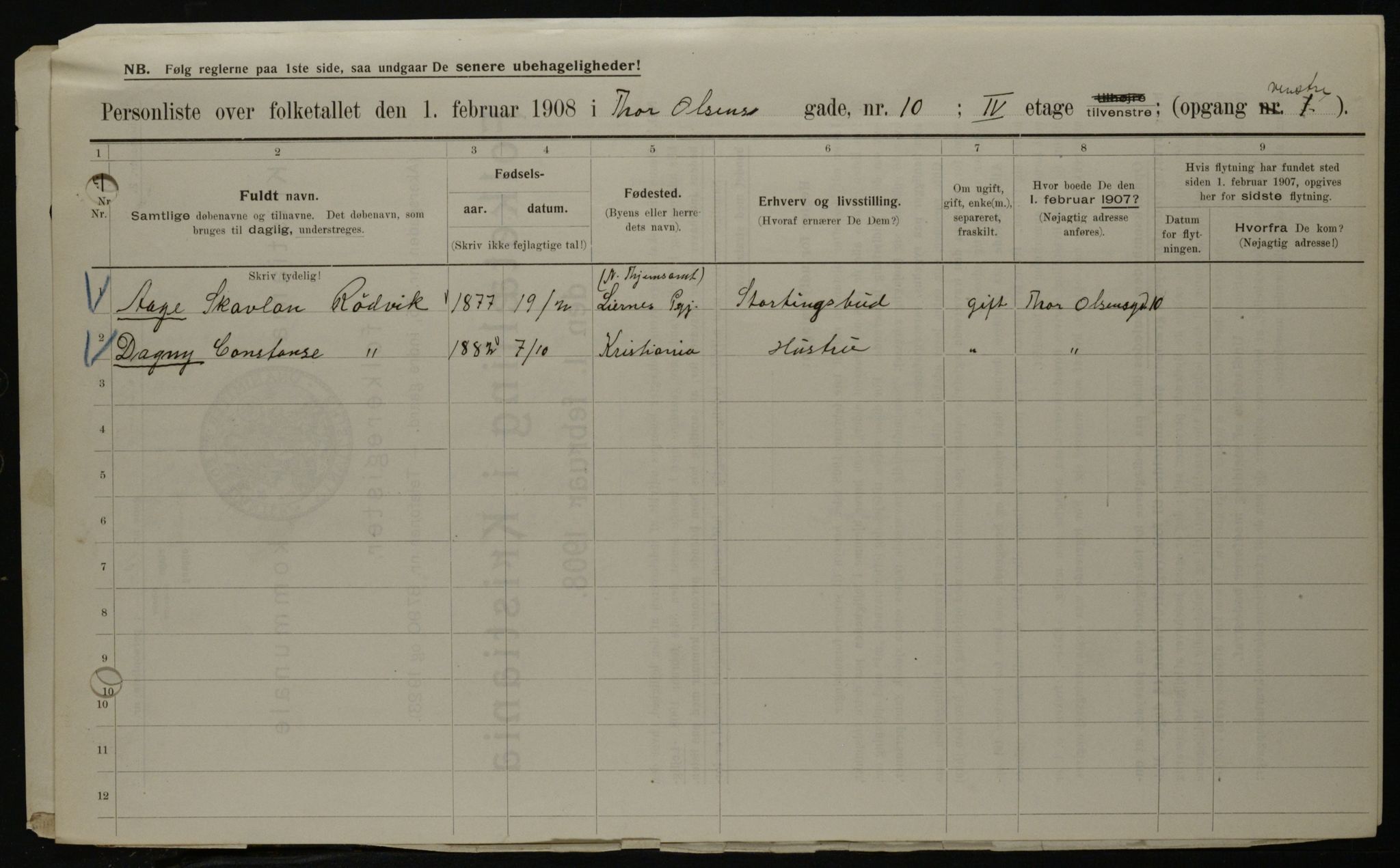 OBA, Municipal Census 1908 for Kristiania, 1908, p. 98453