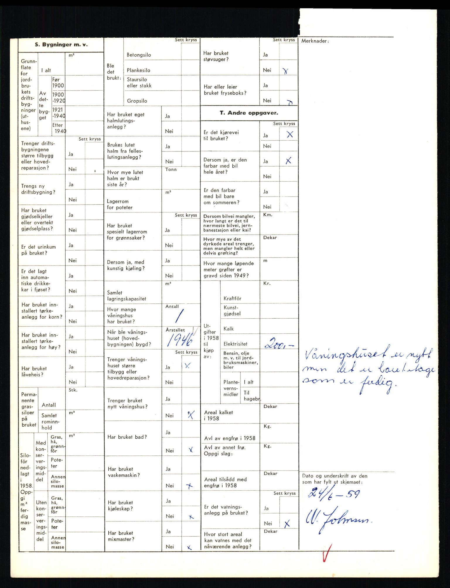 Statistisk sentralbyrå, Næringsøkonomiske emner, Jordbruk, skogbruk, jakt, fiske og fangst, AV/RA-S-2234/G/Gd/L0655: Troms: 1924 Målselv (kl. 4-10), 1959, p. 1234