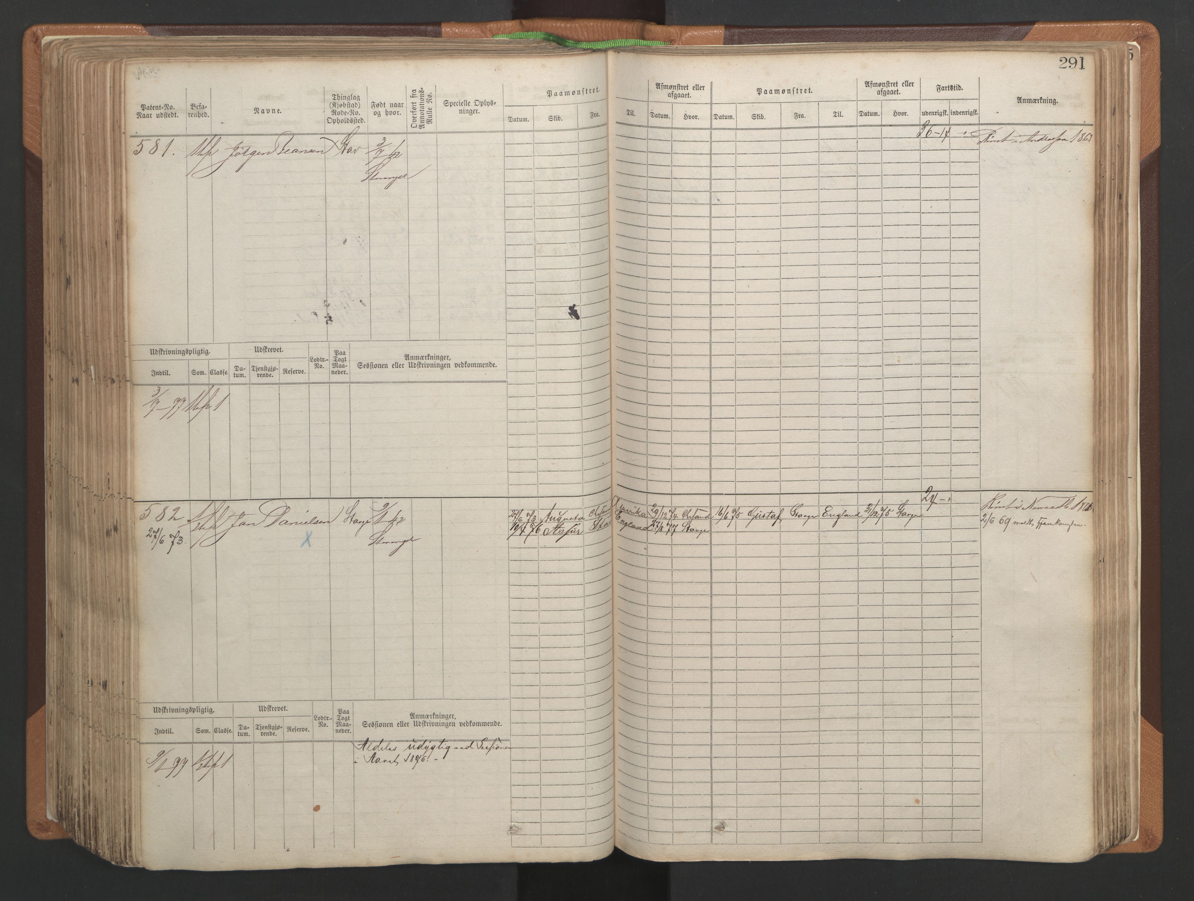 Stavanger sjømannskontor, AV/SAST-A-102006/F/Fb/Fbb/L0004: Sjøfartshovedrulle, patentnr. 1-792 (del 1), 1869-1880, p. 297