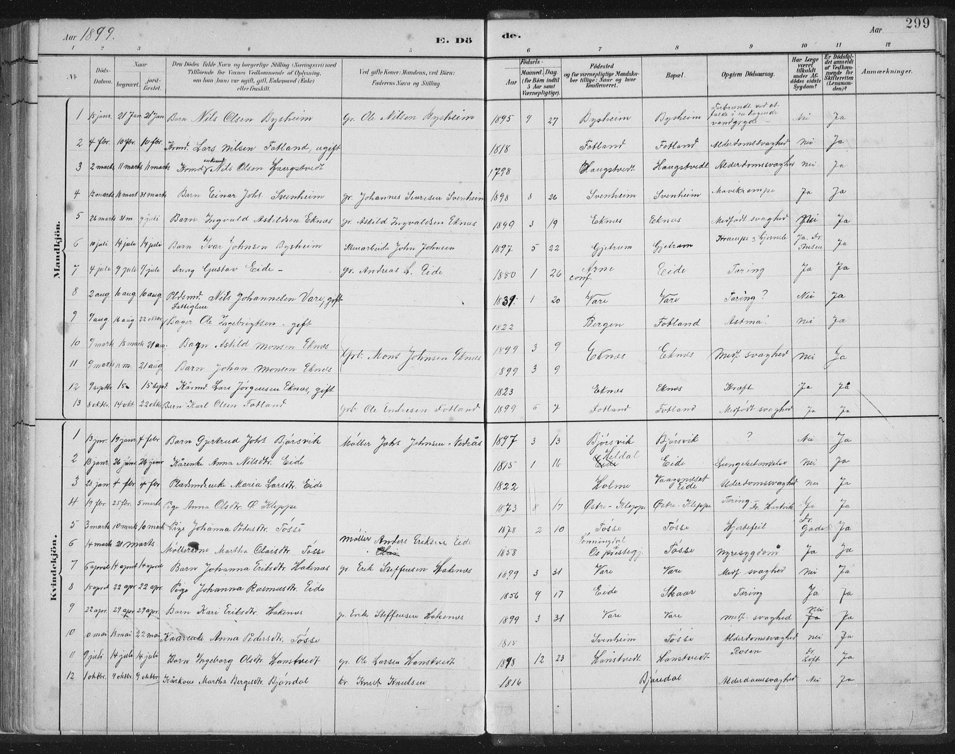 Hosanger sokneprestembete, AV/SAB-A-75801/H/Hab: Parish register (copy) no. A 3 II, 1882-1903, p. 299