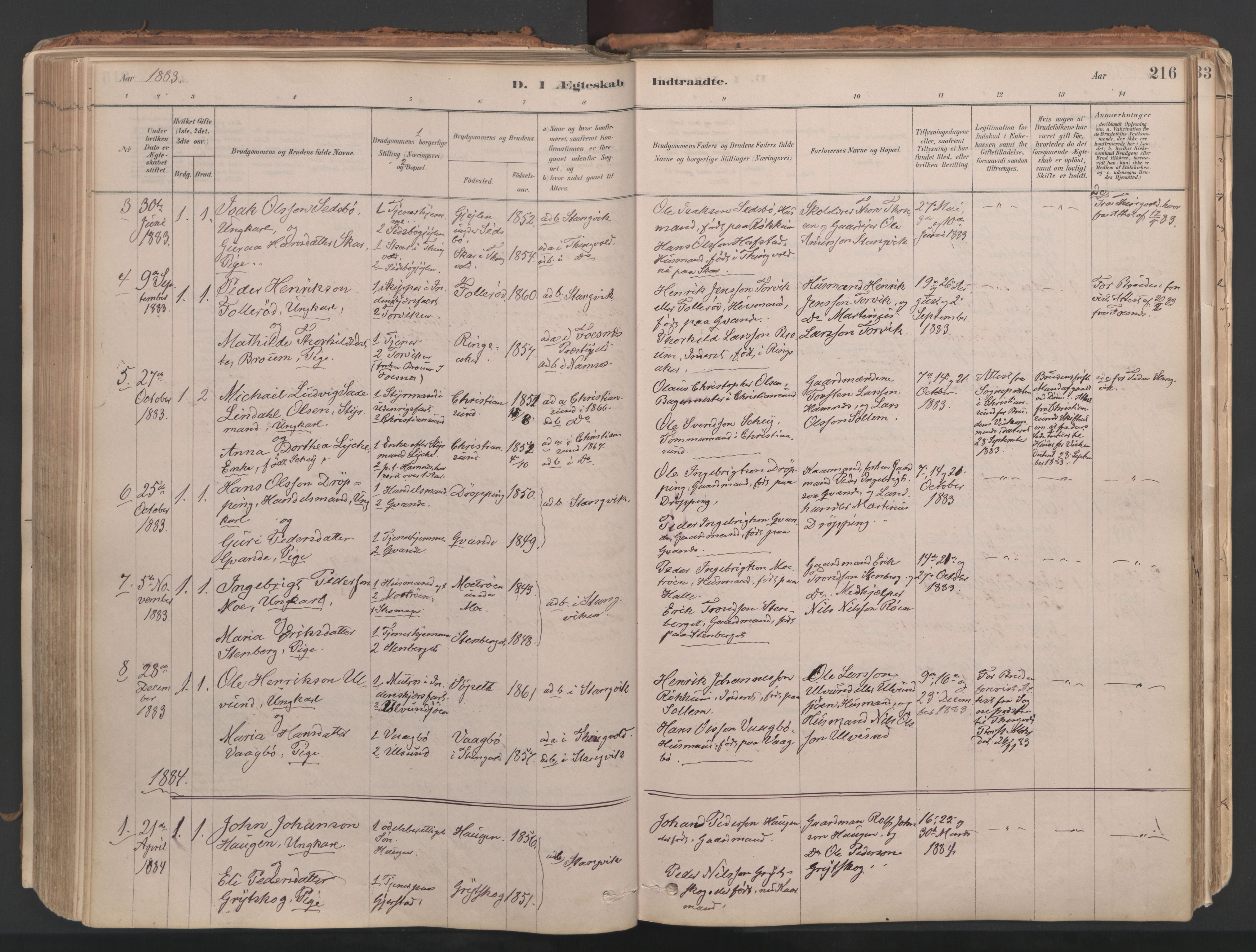 Ministerialprotokoller, klokkerbøker og fødselsregistre - Møre og Romsdal, AV/SAT-A-1454/592/L1029: Parish register (official) no. 592A07, 1879-1902, p. 216