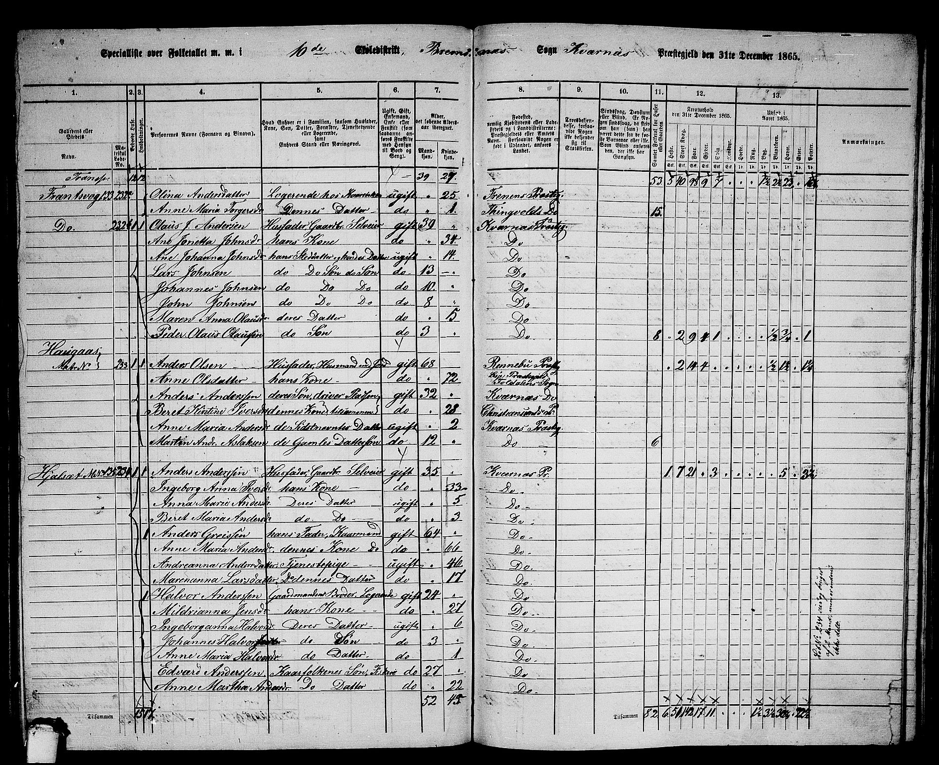 RA, 1865 census for Kvernes, 1865, p. 185