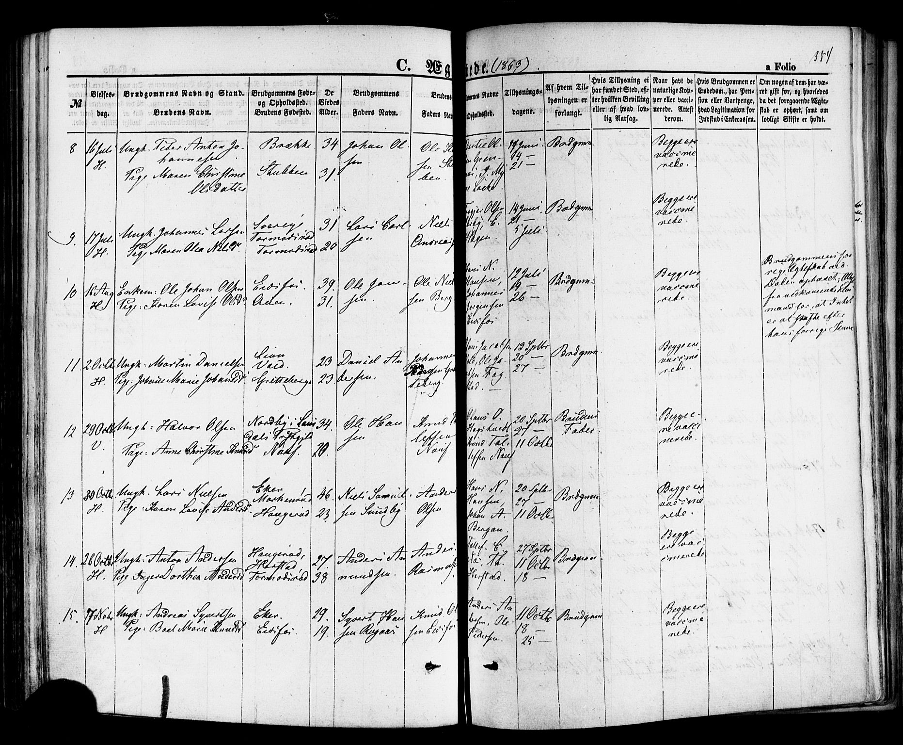 Hof kirkebøker, SAKO/A-64/F/Fa/L0006: Parish register (official) no. I 6, 1851-1877, p. 354