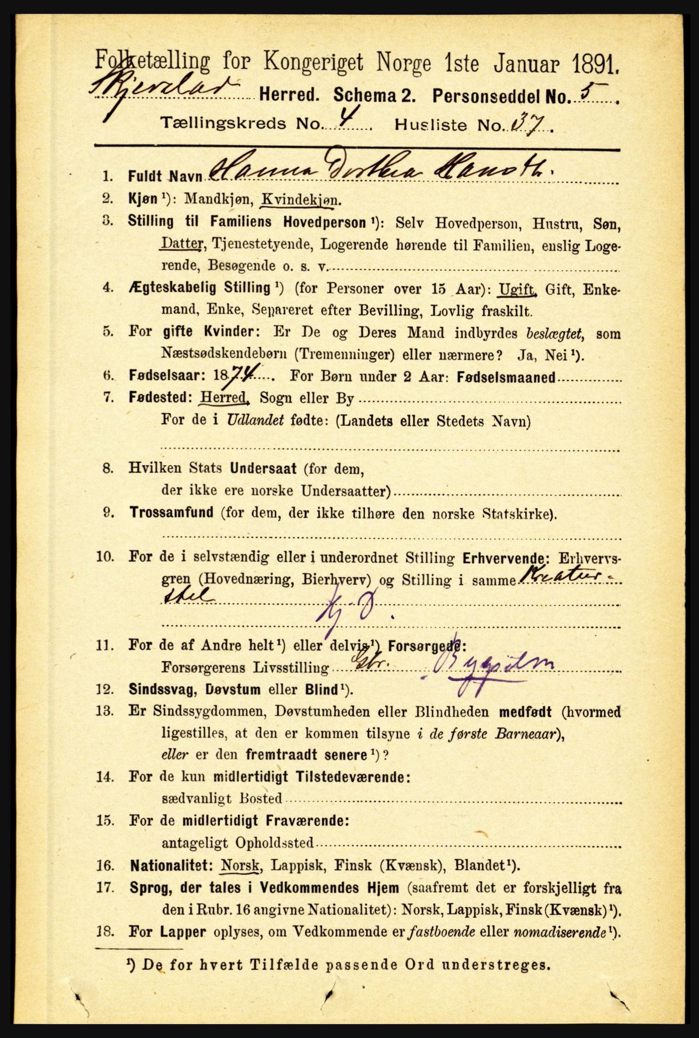 RA, 1891 census for 1842 Skjerstad, 1891, p. 1388