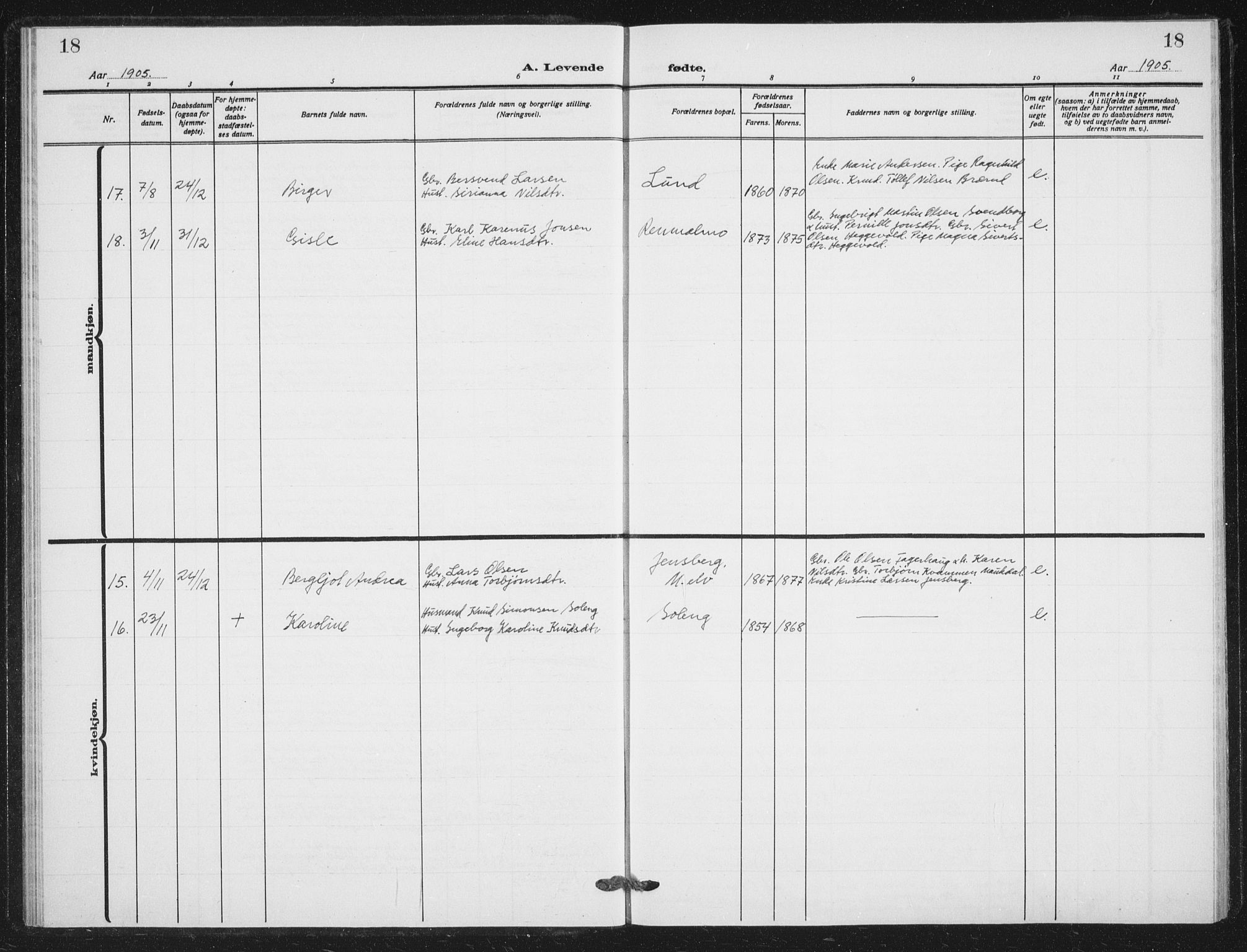 Målselv sokneprestembete, SATØ/S-1311/G/Ga/Gab/L0012klokker: Parish register (copy) no. 12, 1900-1936, p. 18