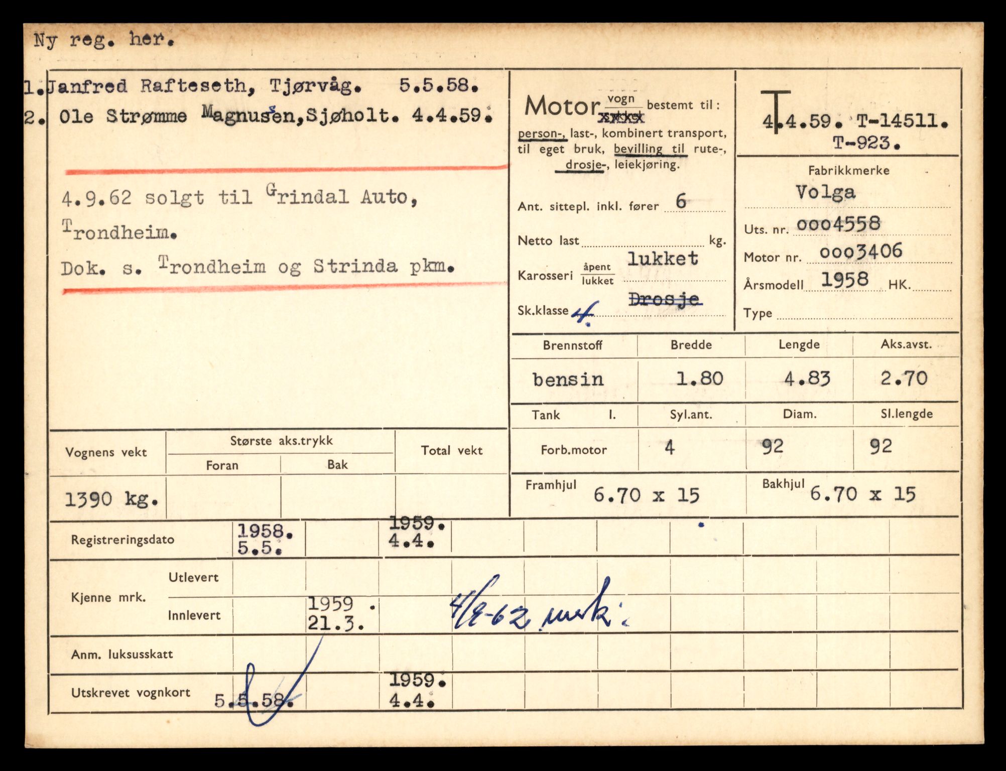 Møre og Romsdal vegkontor - Ålesund trafikkstasjon, AV/SAT-A-4099/F/Fe/L0046: Registreringskort for kjøretøy T 14445 - T 14579, 1927-1998