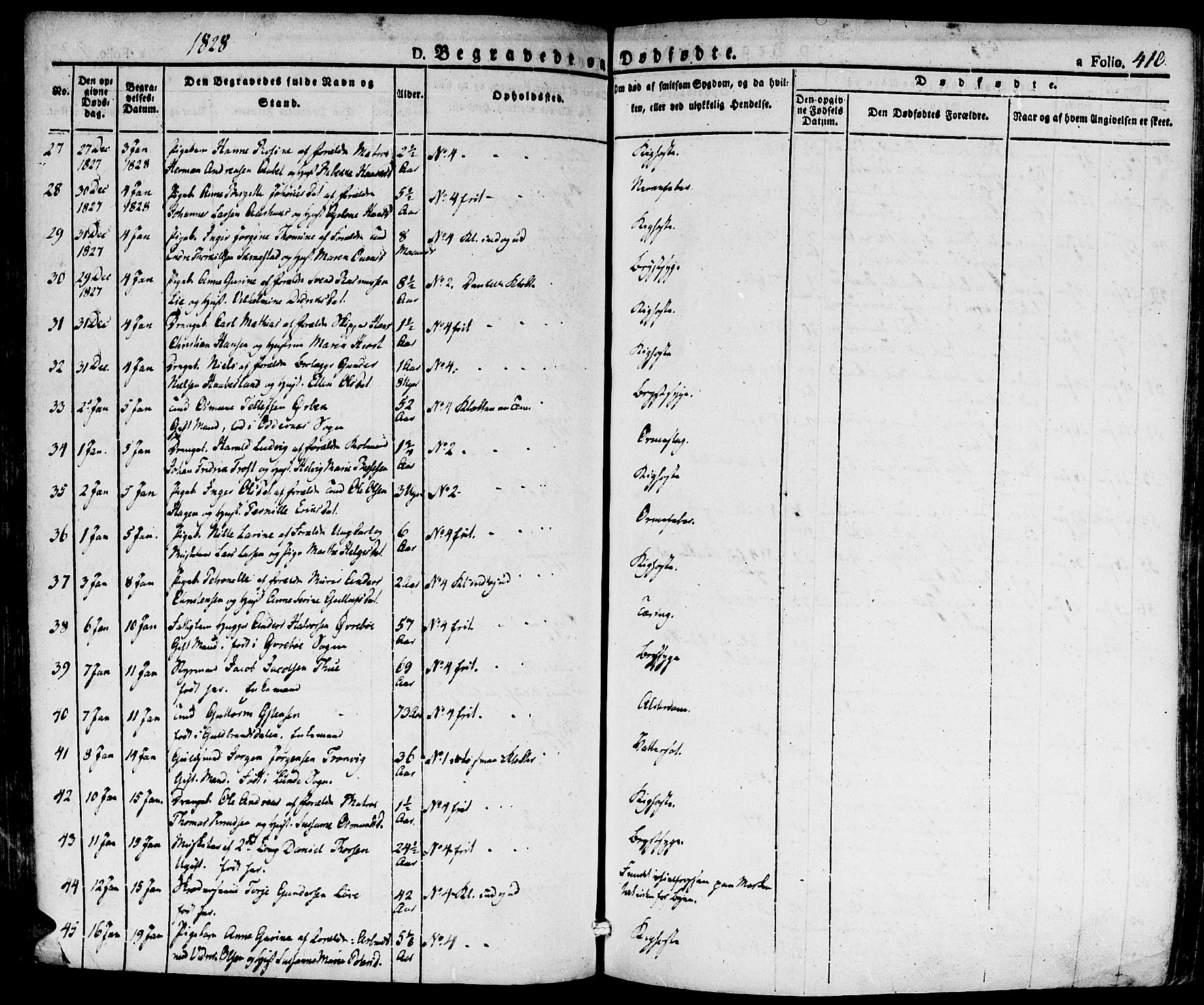 Kristiansand domprosti, SAK/1112-0006/F/Fa/L0011: Parish register (official) no. A 11, 1827-1841, p. 410