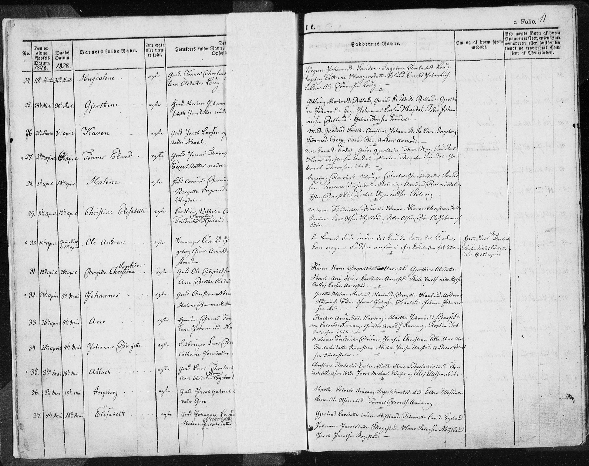 Sokndal sokneprestkontor, AV/SAST-A-101808: Parish register (official) no. A 7.1, 1826-1842, p. 11