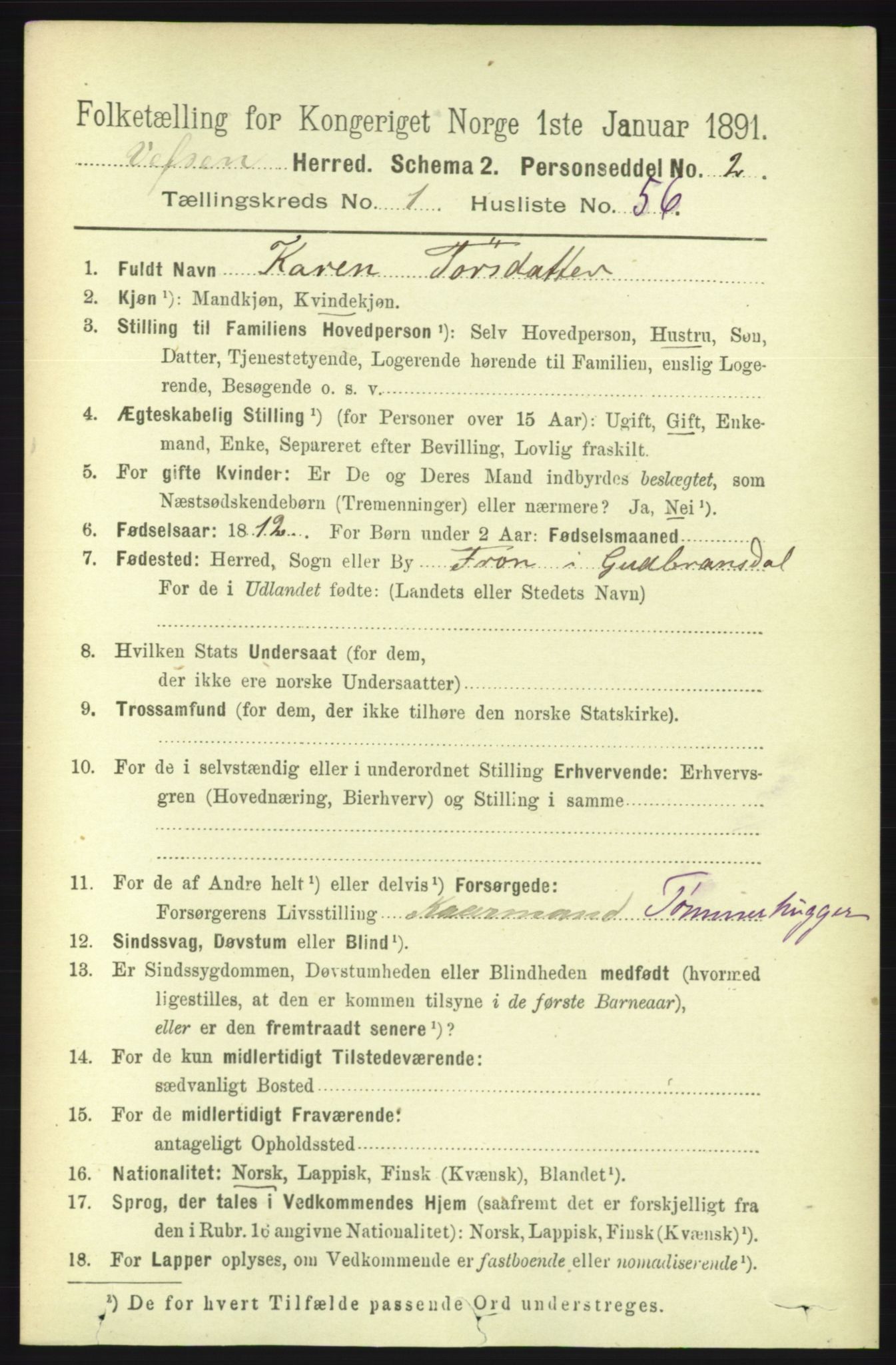 RA, 1891 census for 1824 Vefsn, 1891, p. 529