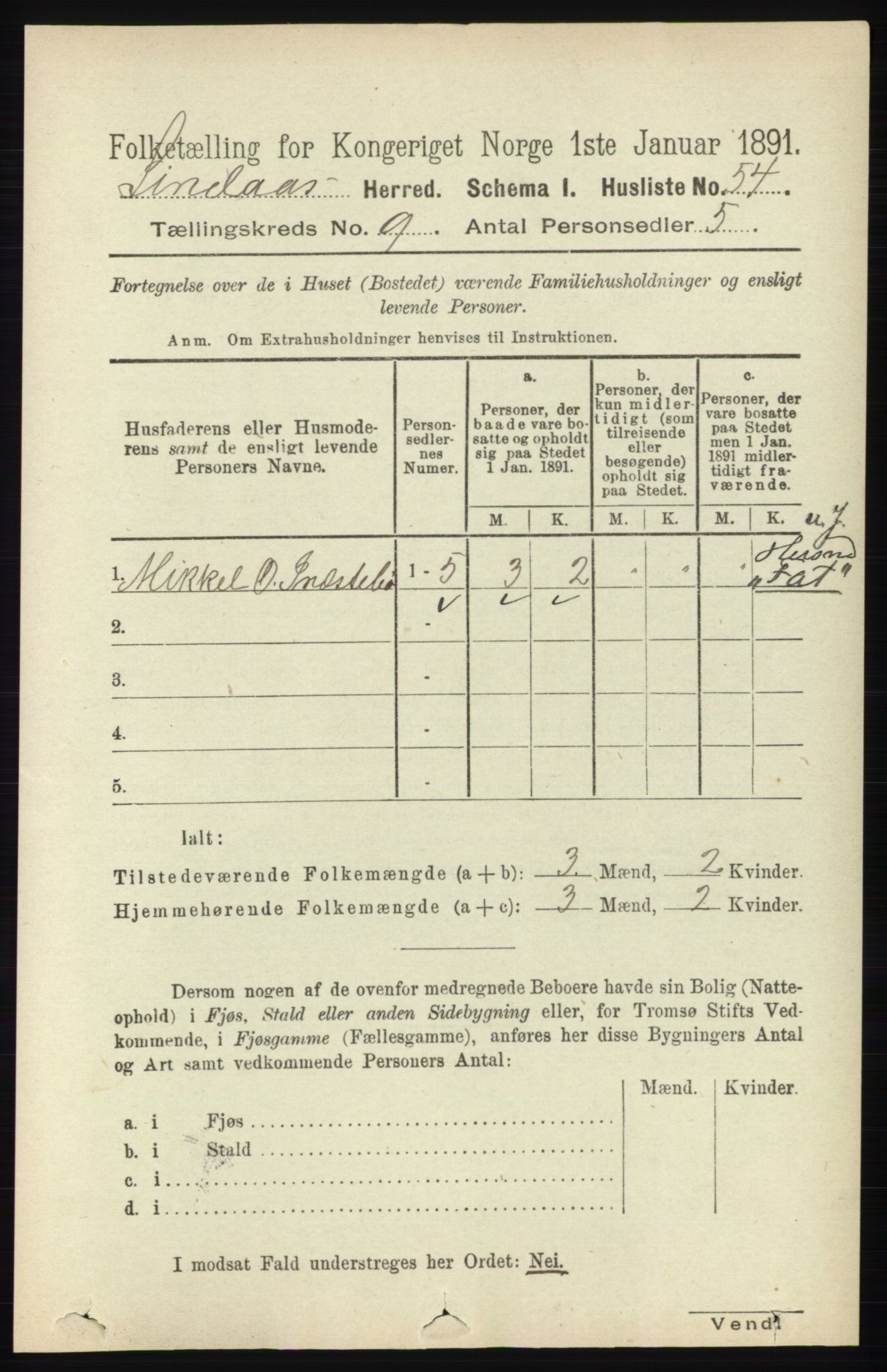 RA, 1891 census for 1263 Lindås, 1891, p. 2950