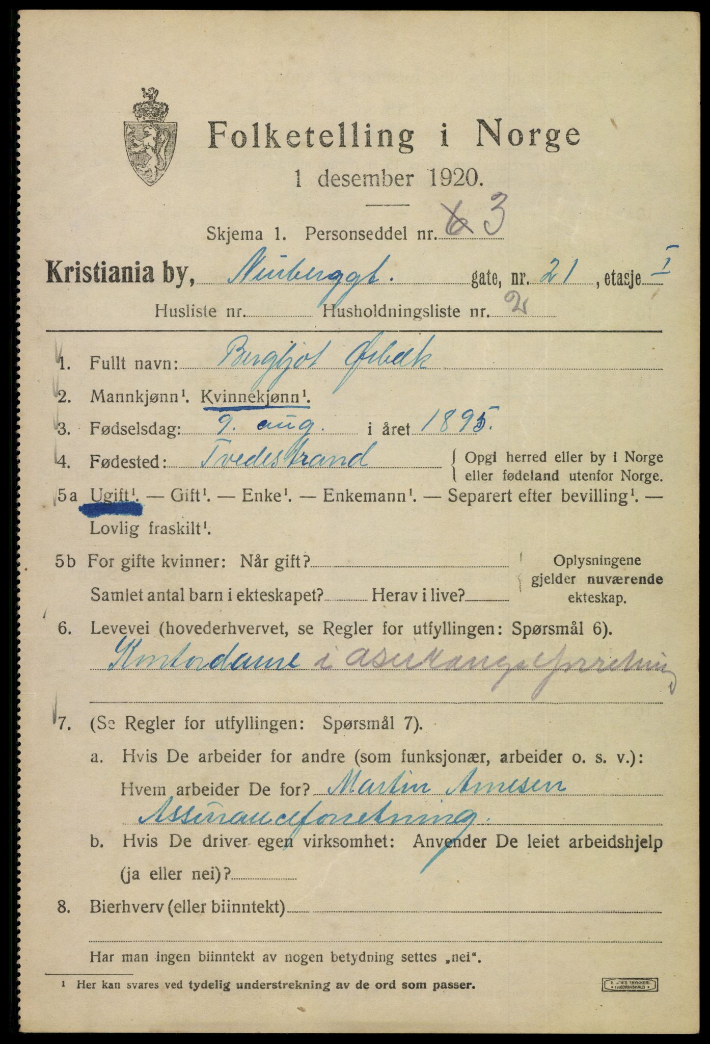 SAO, 1920 census for Kristiania, 1920, p. 412635