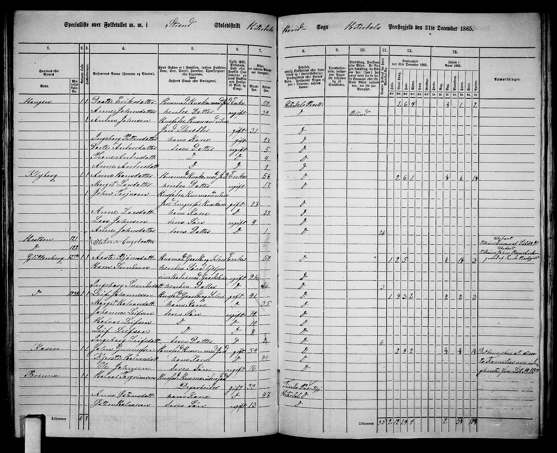 RA, 1865 census for Heddal, 1865, p. 105