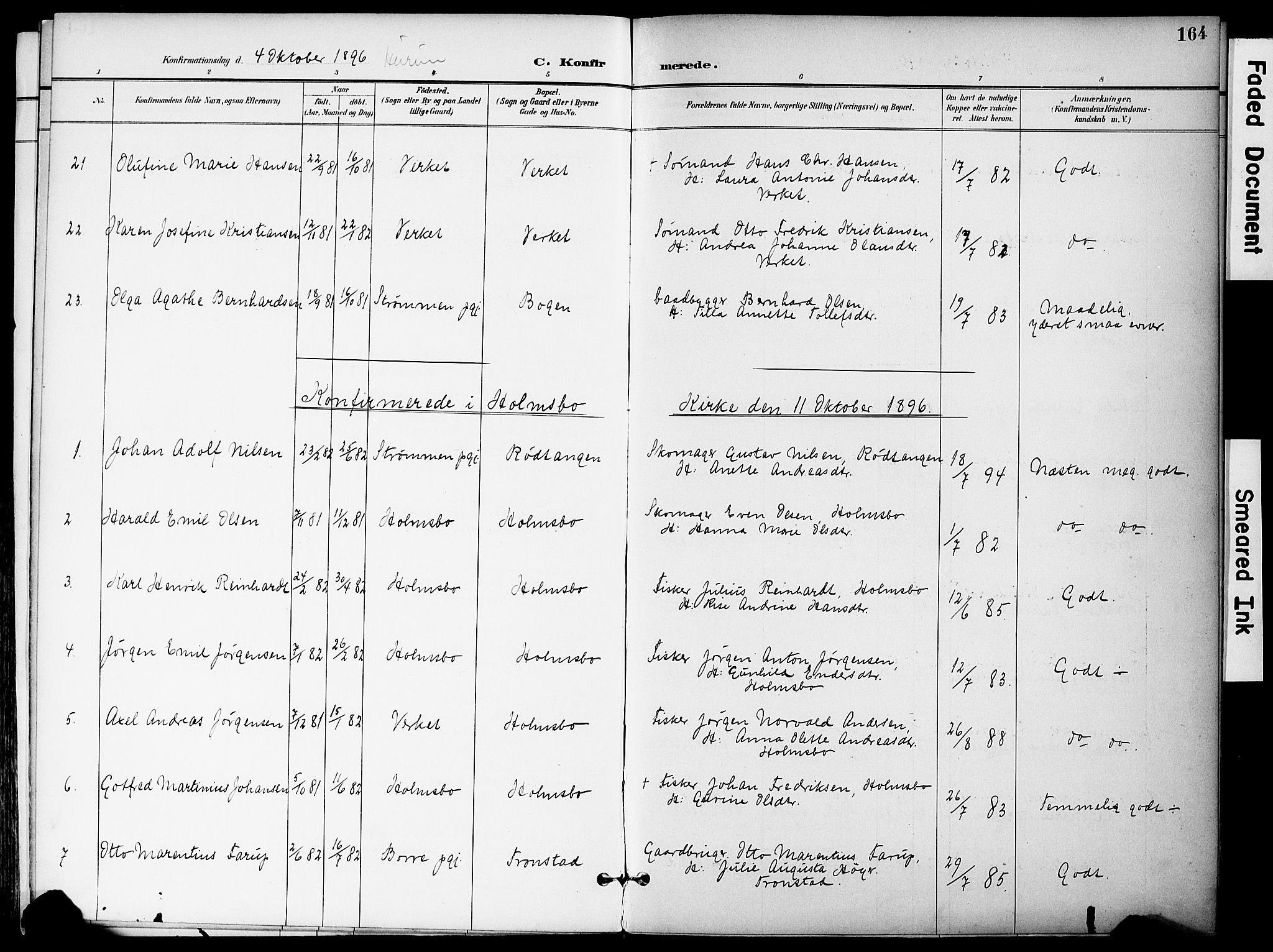 Hurum kirkebøker, SAKO/A-229/F/Fa/L0015: Parish register (official) no. 15, 1896-1908, p. 164
