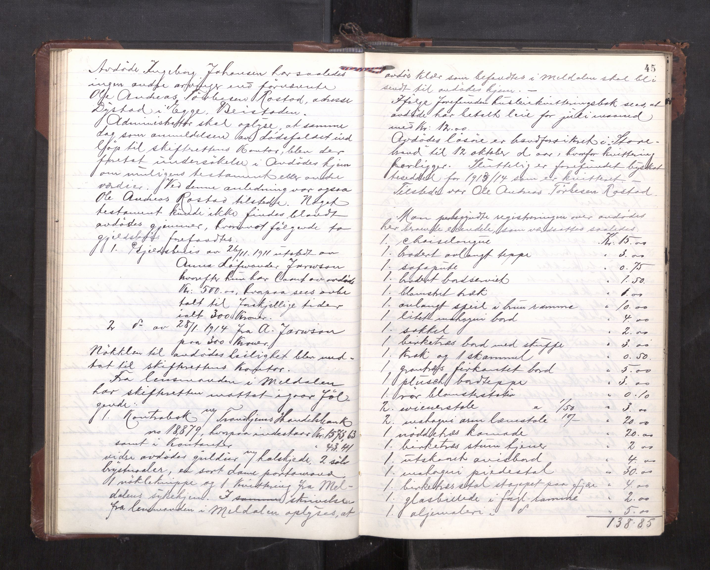 Trondheim byfogd, AV/SAT-A-0003/1/3/3C/L0036: Skifteregistreringsprotokoll - 14/4-24/9. (u/ register), 1915-1918, p. 45
