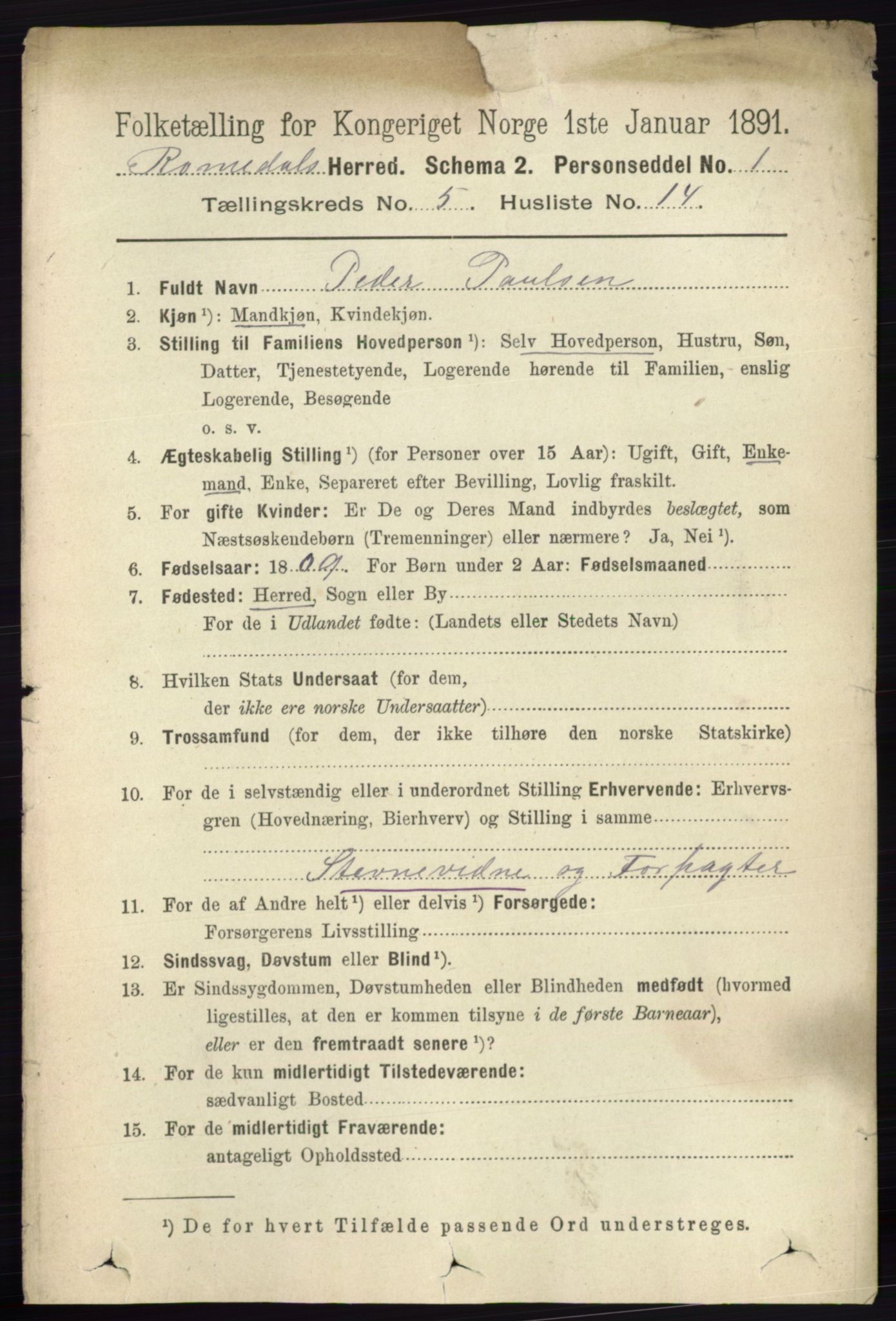 RA, 1891 census for 0416 Romedal, 1891, p. 2526