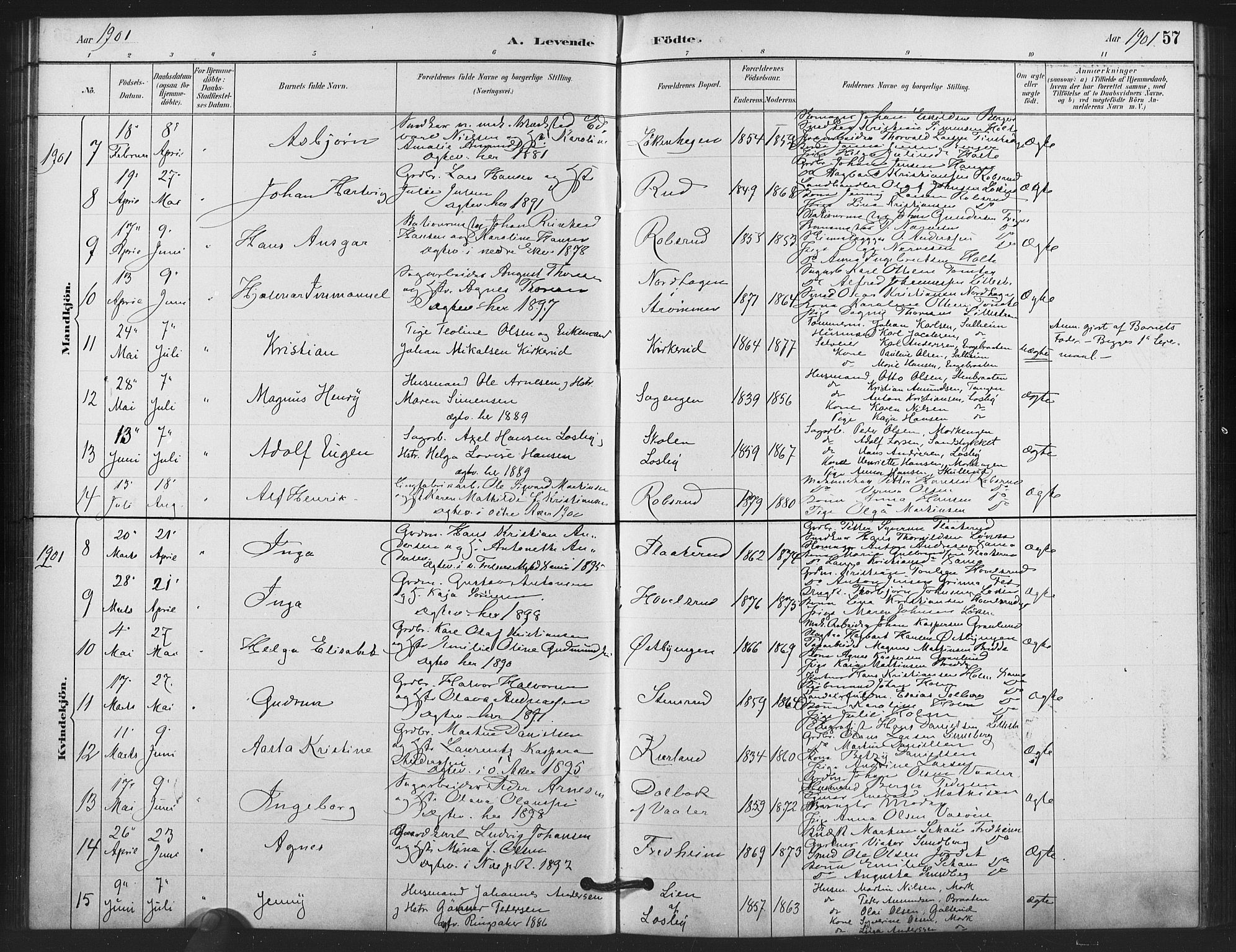 Skedsmo prestekontor Kirkebøker, AV/SAO-A-10033a/F/Fb/L0001: Parish register (official) no. II 1, 1883-1901, p. 57