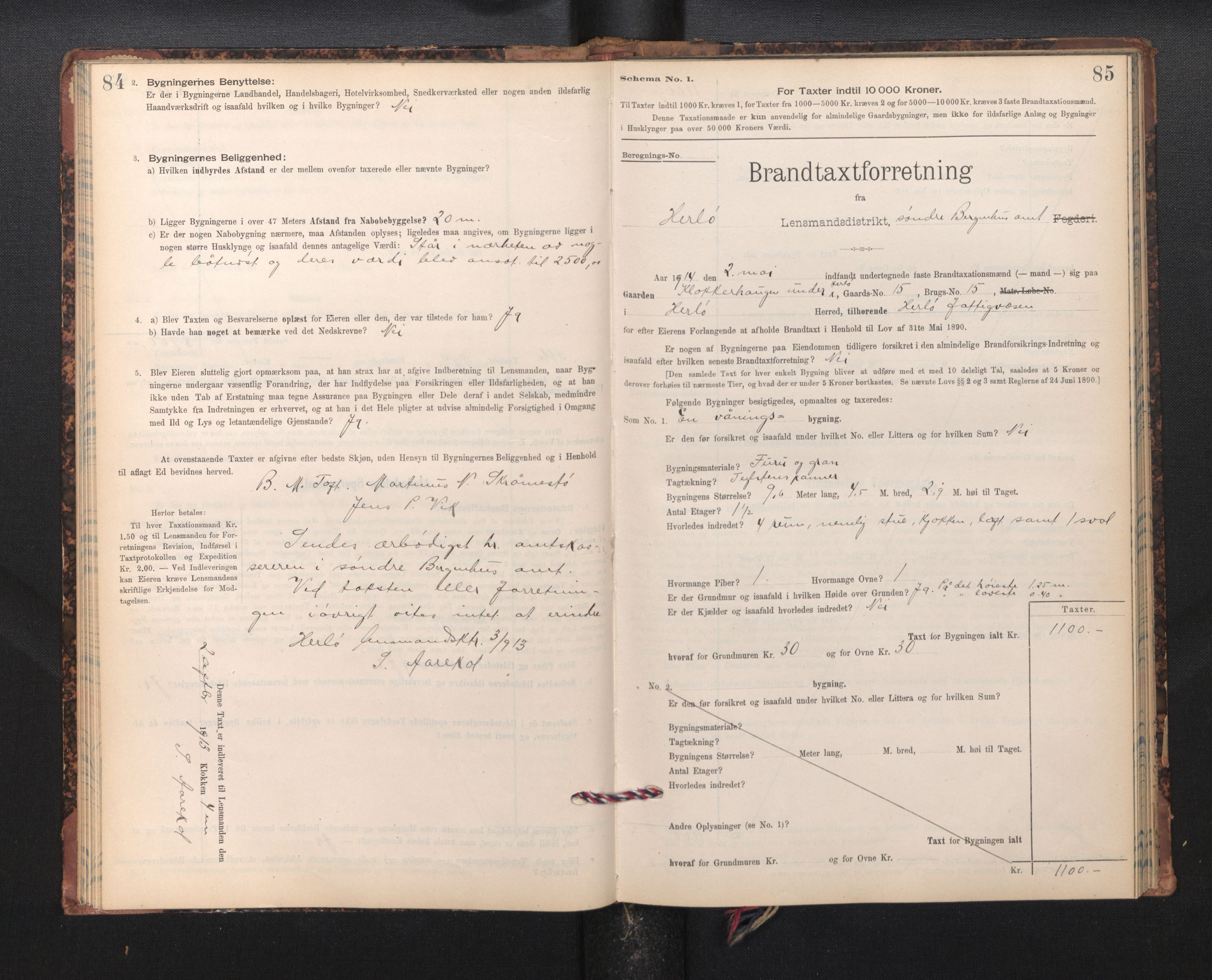 Lensmannen i Herdla, SAB/A-32901/0012/L0003:  Branntakstprotokoll skjematakst, 1897-1916, p. 84-85