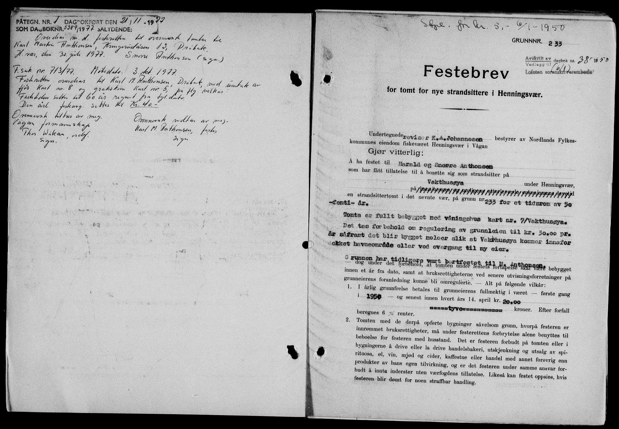 Lofoten sorenskriveri, SAT/A-0017/1/2/2C/L0022a: Mortgage book no. 22a, 1949-1950, Diary no: : 38/1950