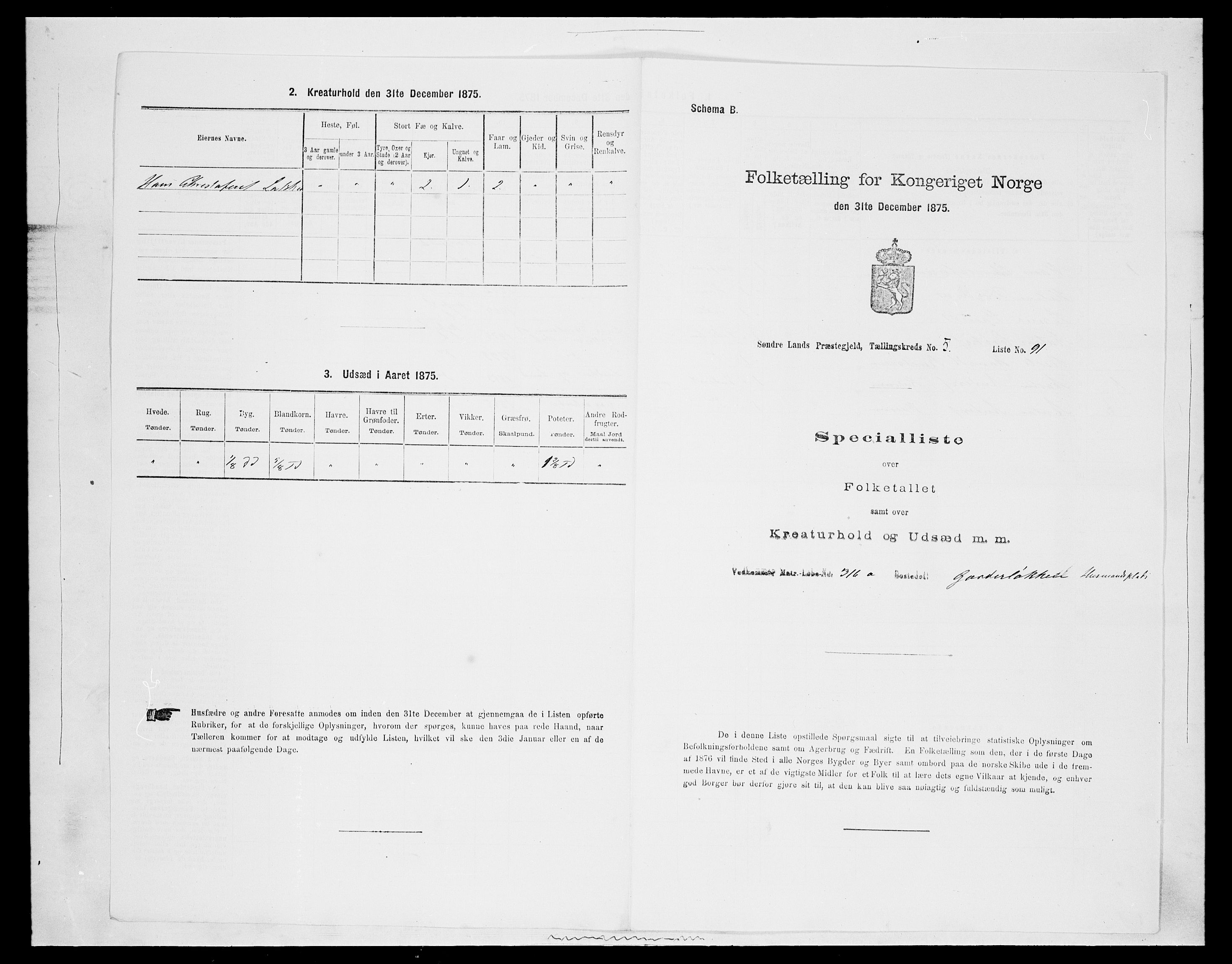 SAH, 1875 census for 0536P Søndre Land, 1875, p. 831
