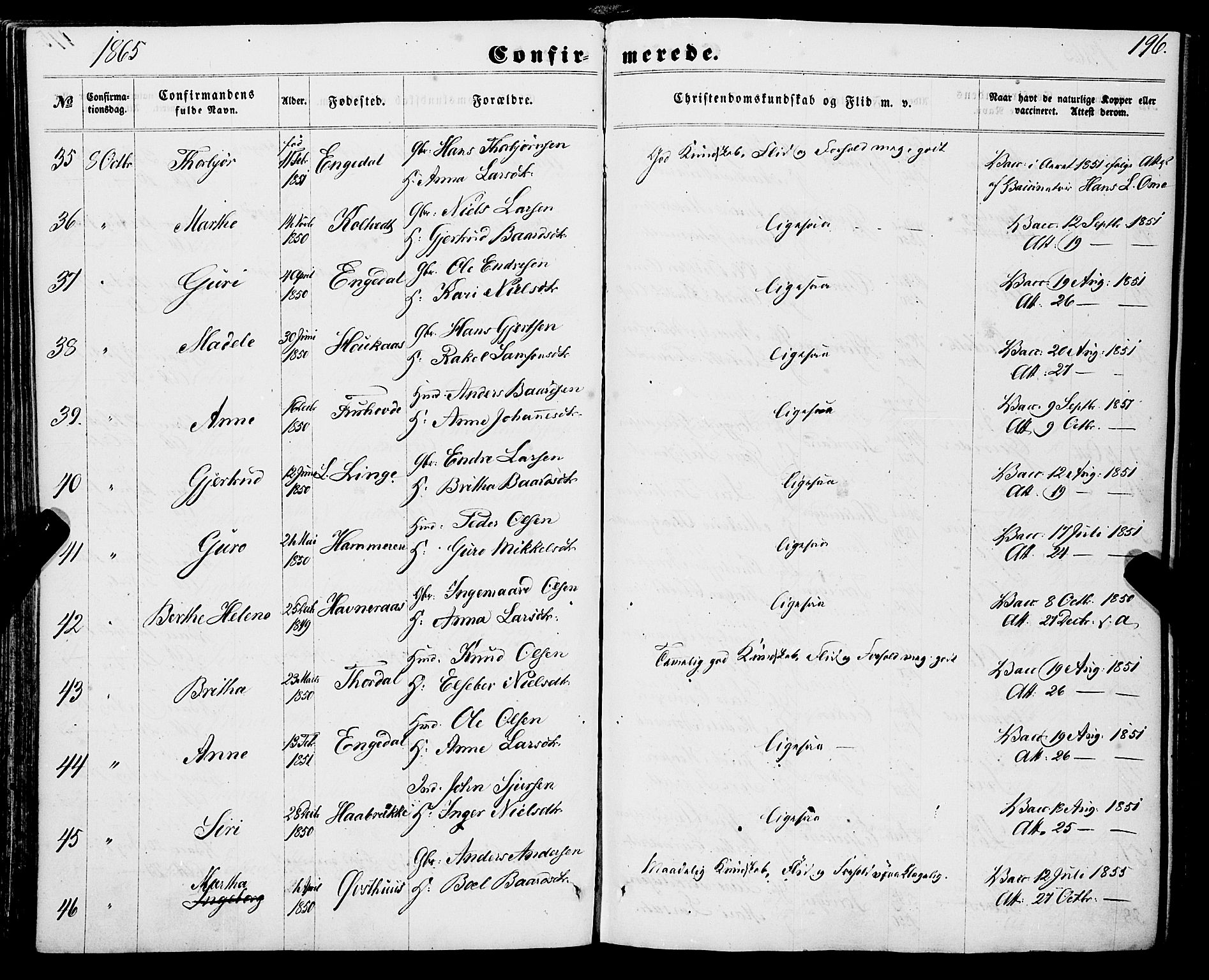 Strandebarm sokneprestembete, AV/SAB-A-78401/H/Haa: Parish register (official) no. A 8, 1858-1872, p. 196