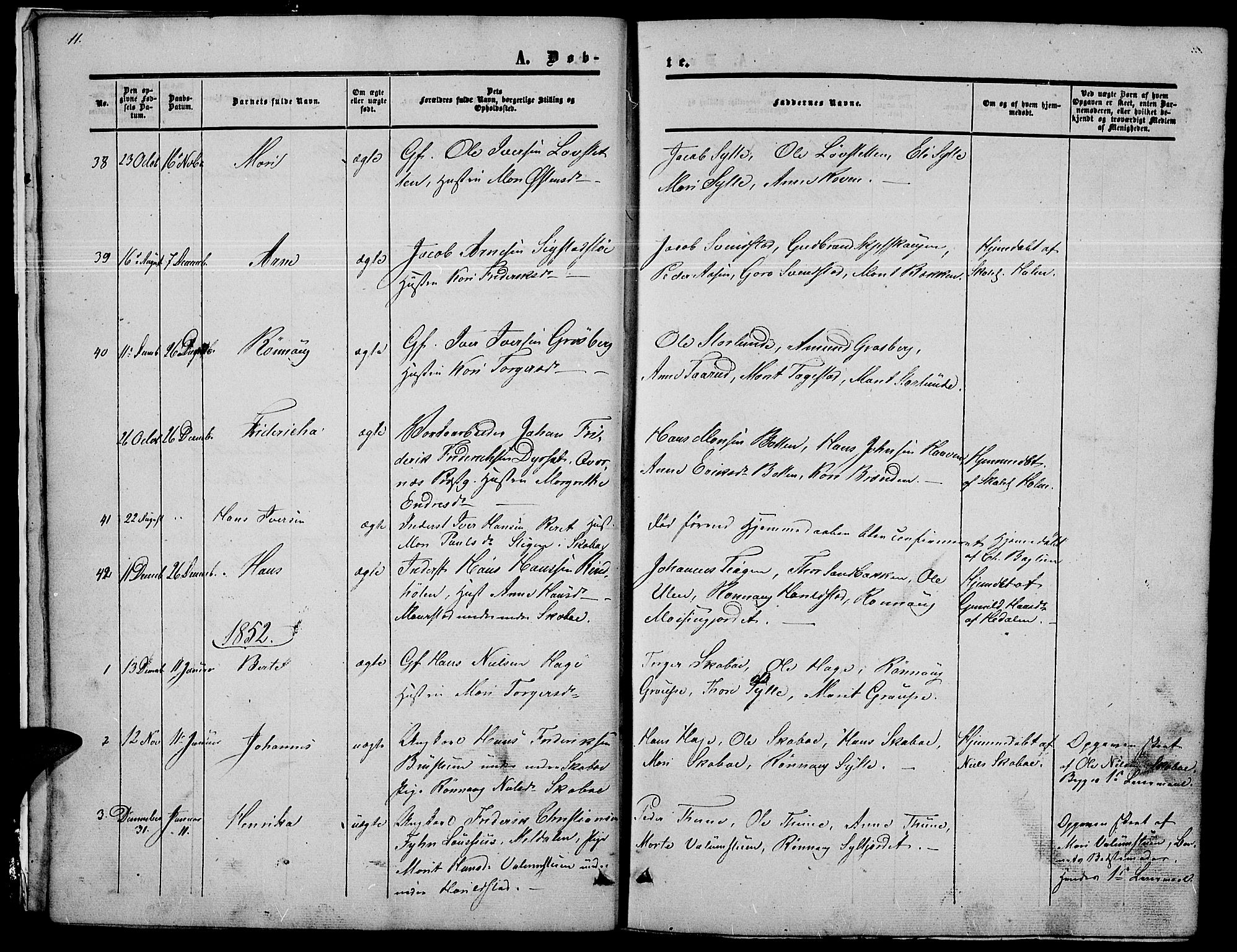 Nord-Fron prestekontor, SAH/PREST-080/H/Ha/Hab/L0002: Parish register (copy) no. 2, 1851-1883, p. 11