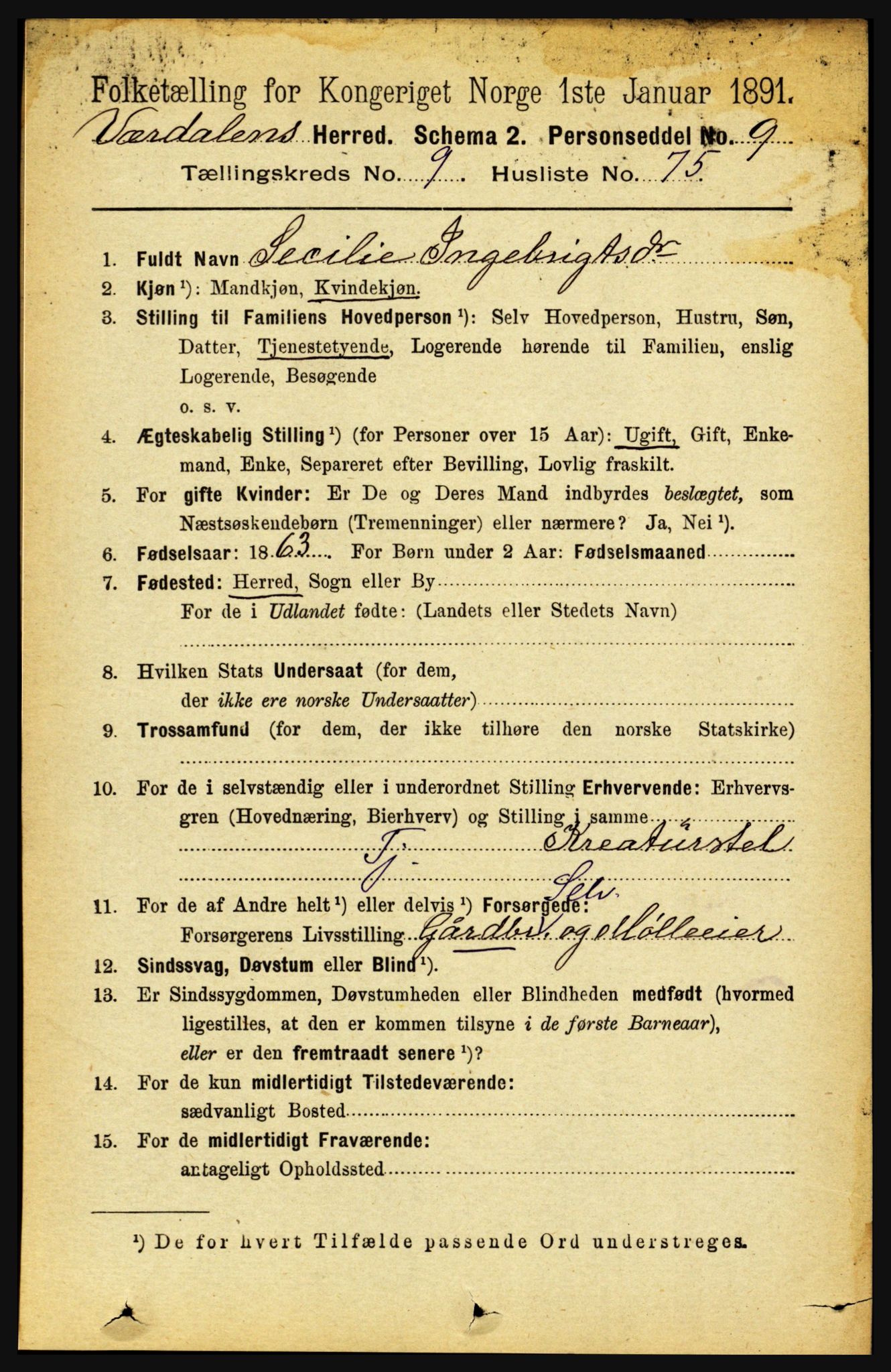 RA, 1891 census for 1721 Verdal, 1891, p. 5489