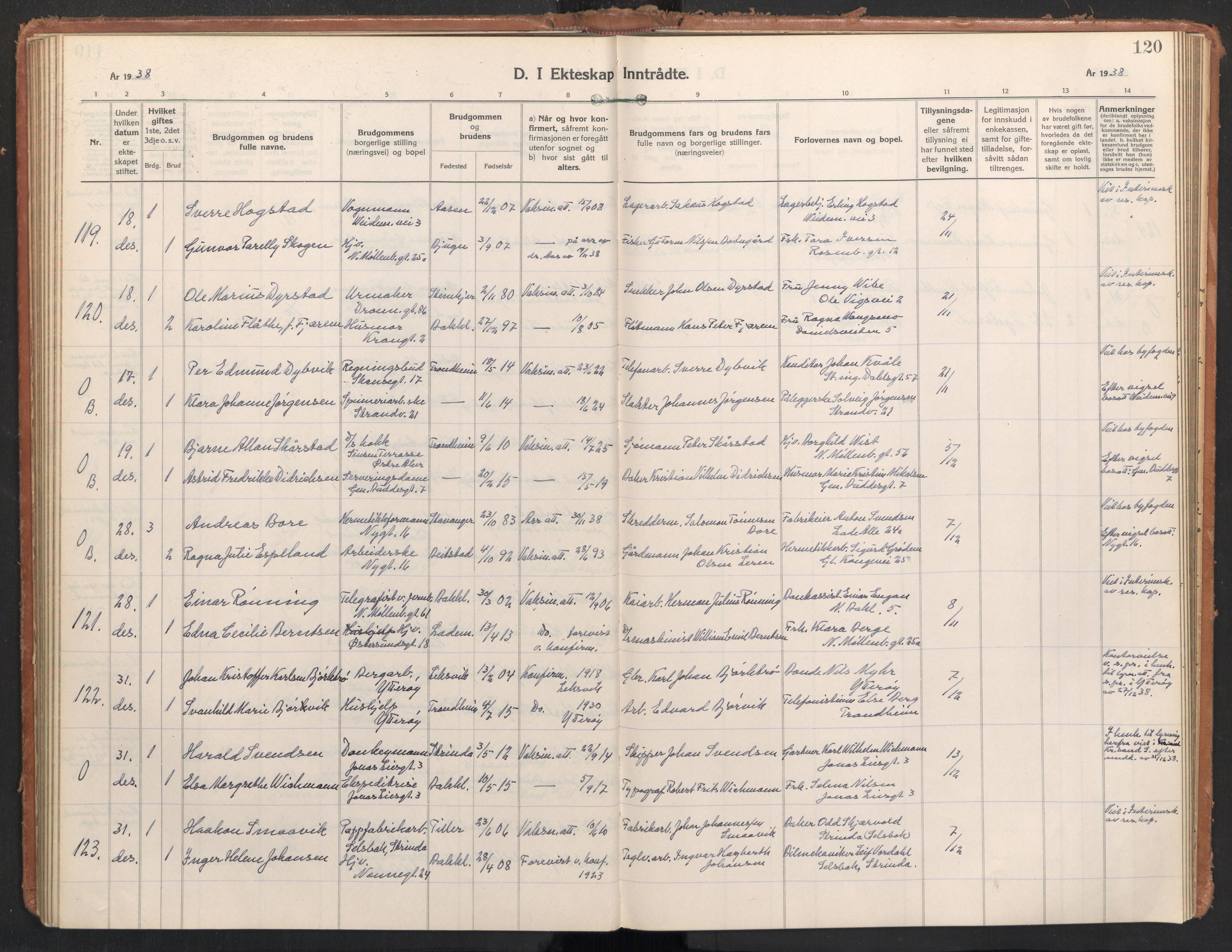 Ministerialprotokoller, klokkerbøker og fødselsregistre - Sør-Trøndelag, AV/SAT-A-1456/604/L0209: Parish register (official) no. 604A29, 1931-1945, p. 120