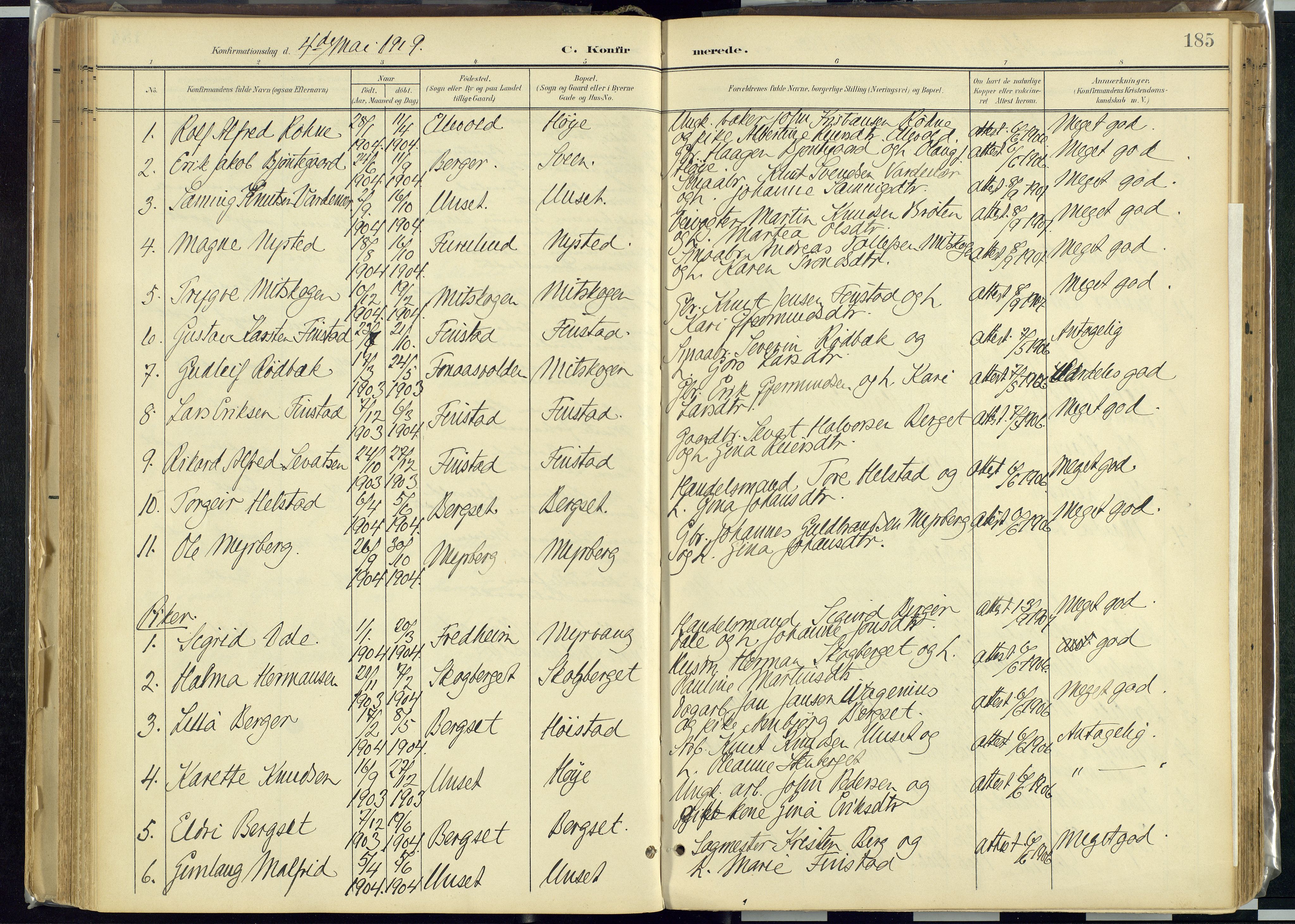 Rendalen prestekontor, SAH/PREST-054/H/Ha/Haa/L0012: Parish register (official) no. 12, 1901-1928, p. 185