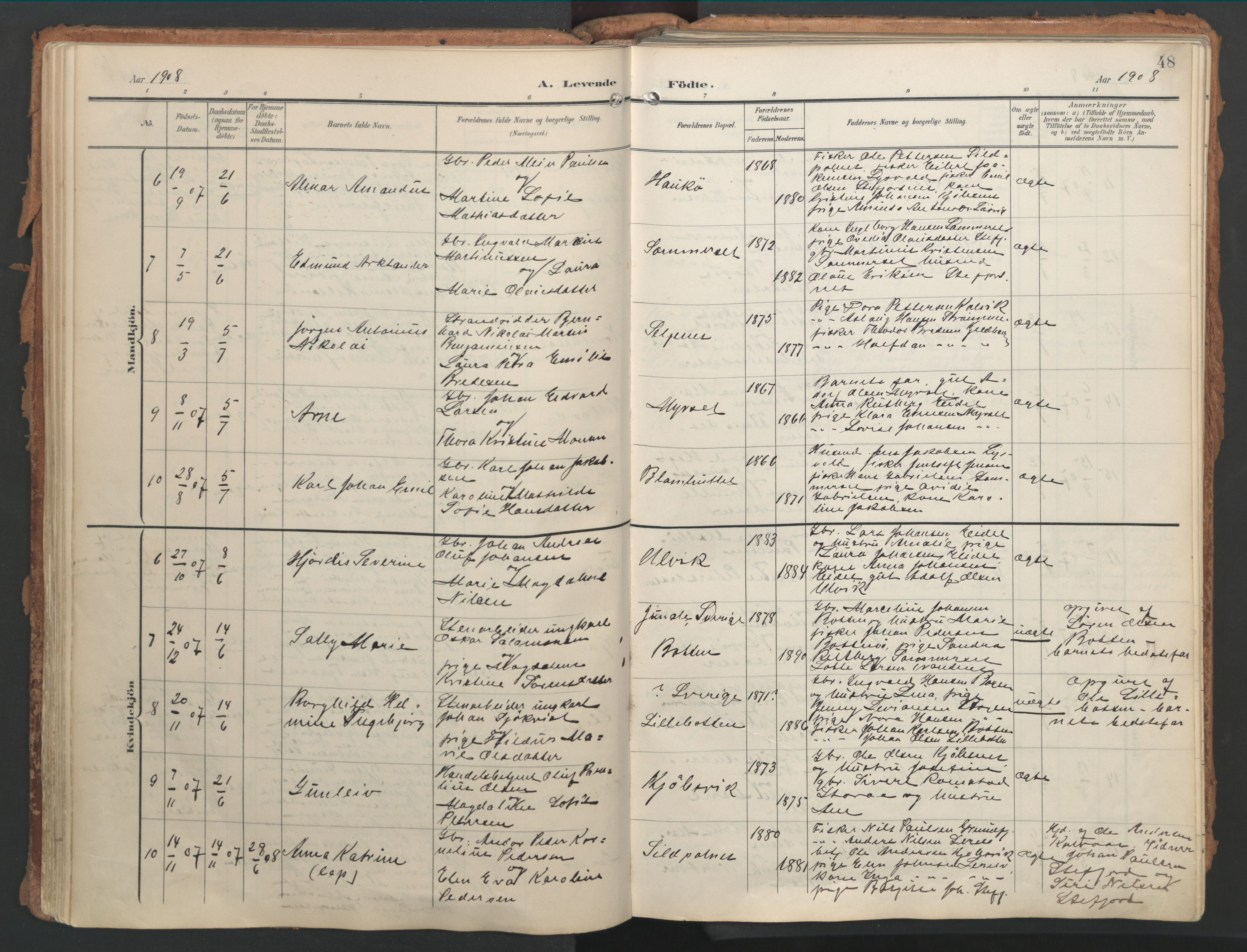 Ministerialprotokoller, klokkerbøker og fødselsregistre - Nordland, AV/SAT-A-1459/861/L0871: Parish register (official) no. 861A06, 1903-1916, p. 48