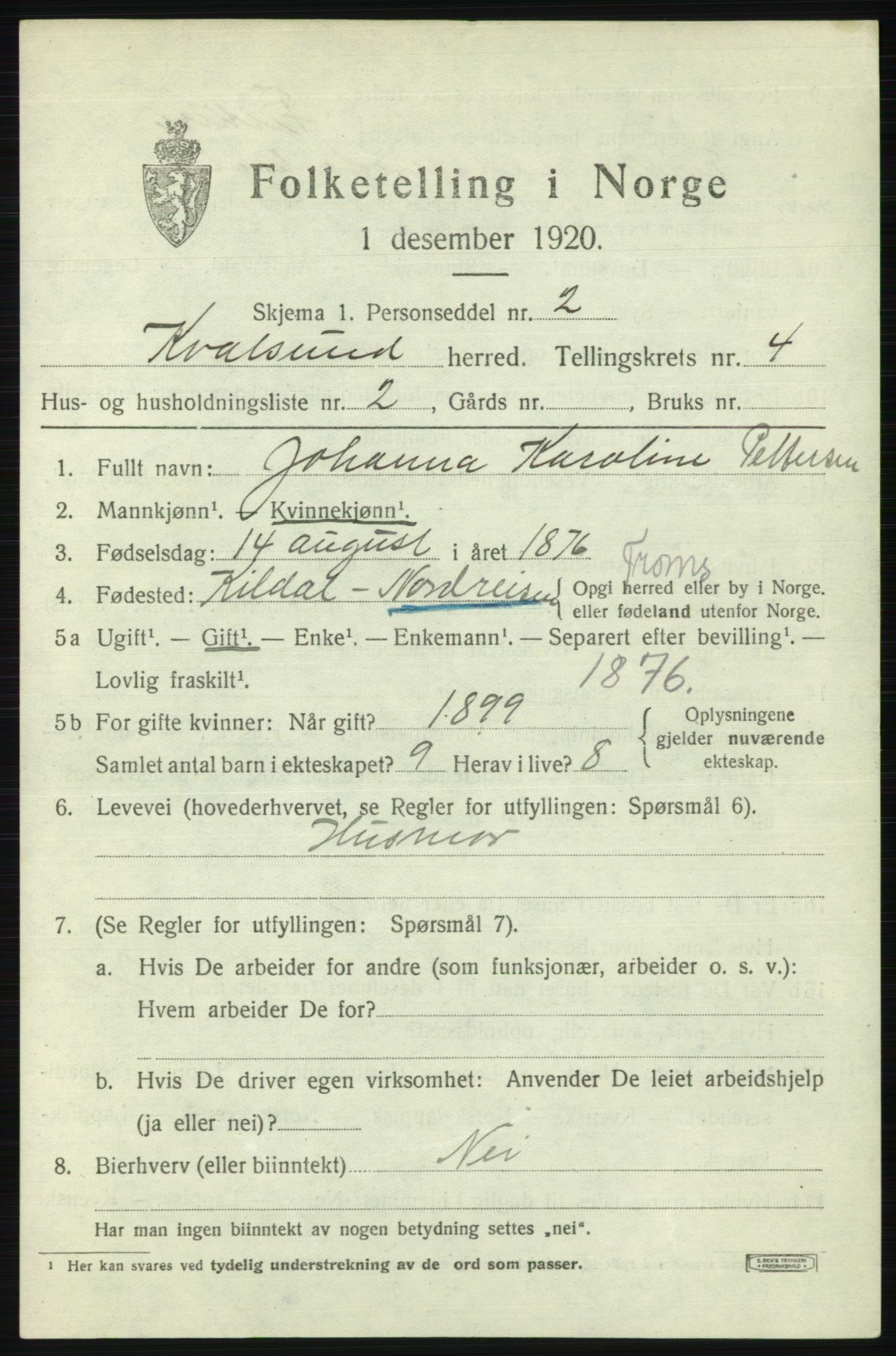 SATØ, 1920 census for , 1920, p. 1336