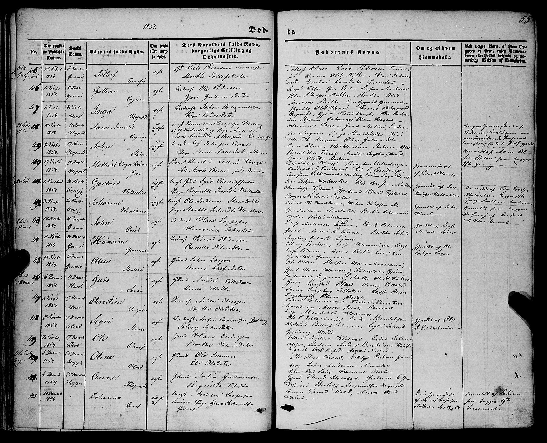 Vik sokneprestembete, SAB/A-81501: Parish register (official) no. A 8, 1846-1865, p. 55