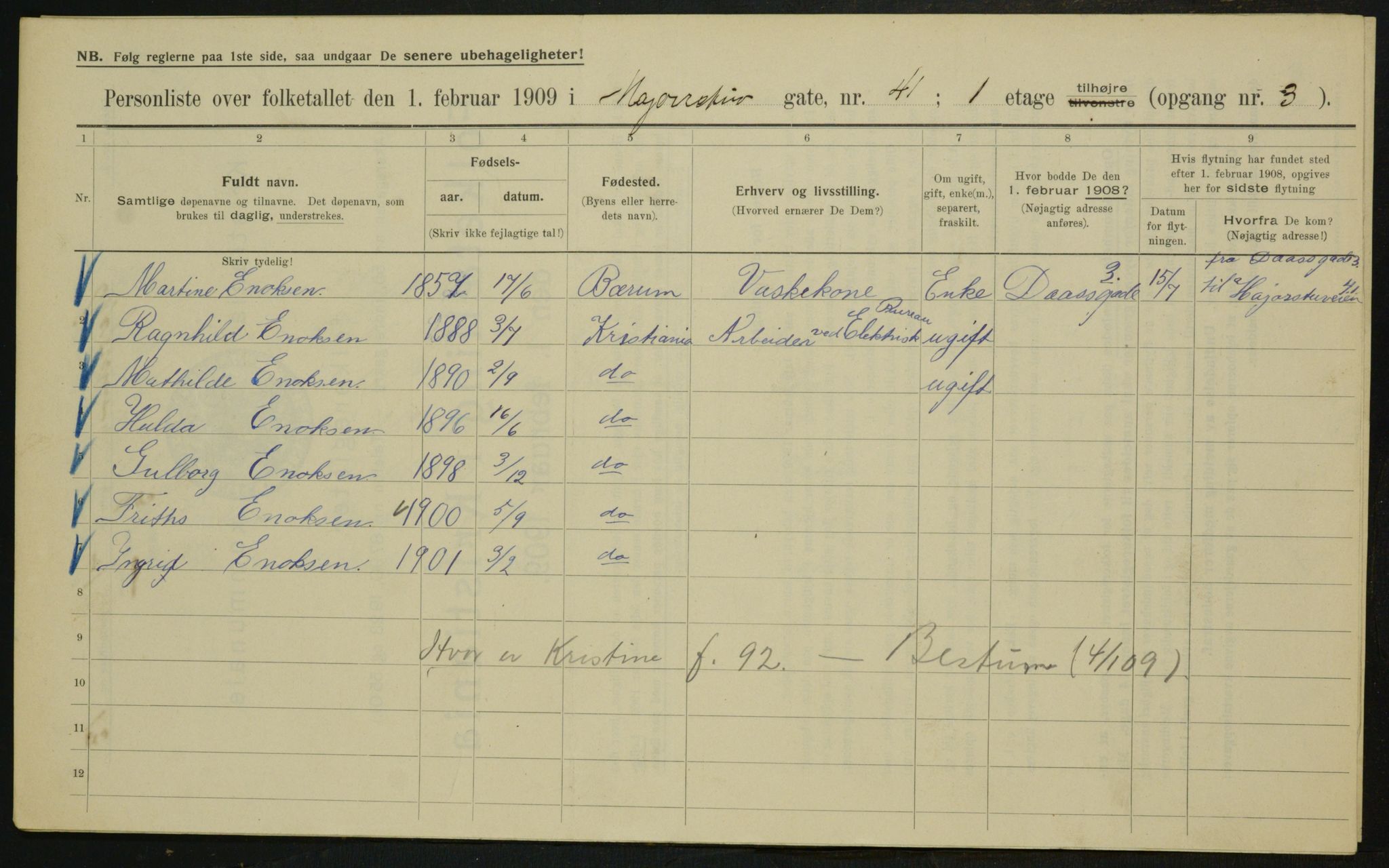 OBA, Municipal Census 1909 for Kristiania, 1909, p. 54579