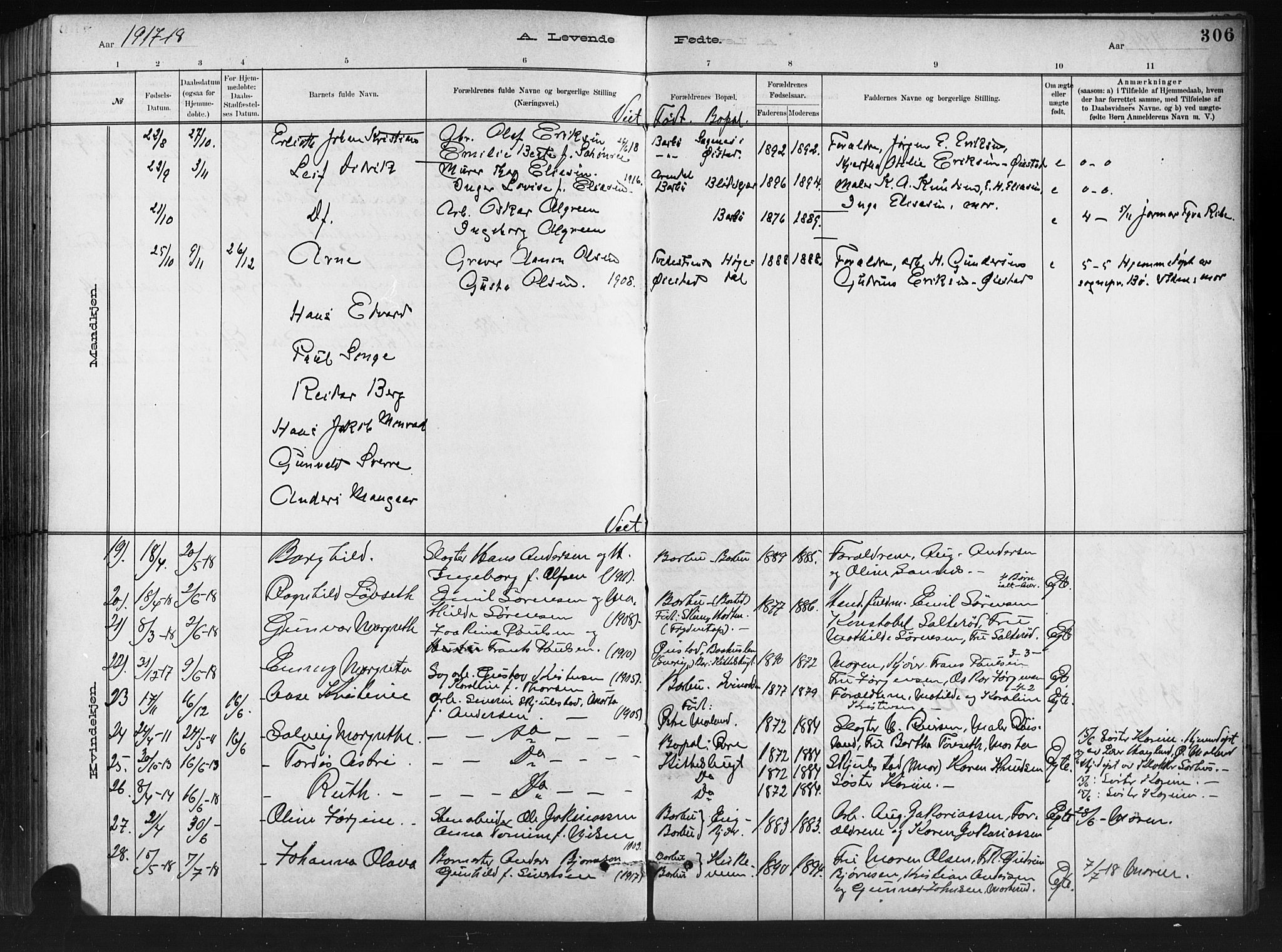 Barbu sokneprestkontor, SAK/1111-0003/F/Fb/L0002: Parish register (copy) no. B 2, 1890-1922, p. 306