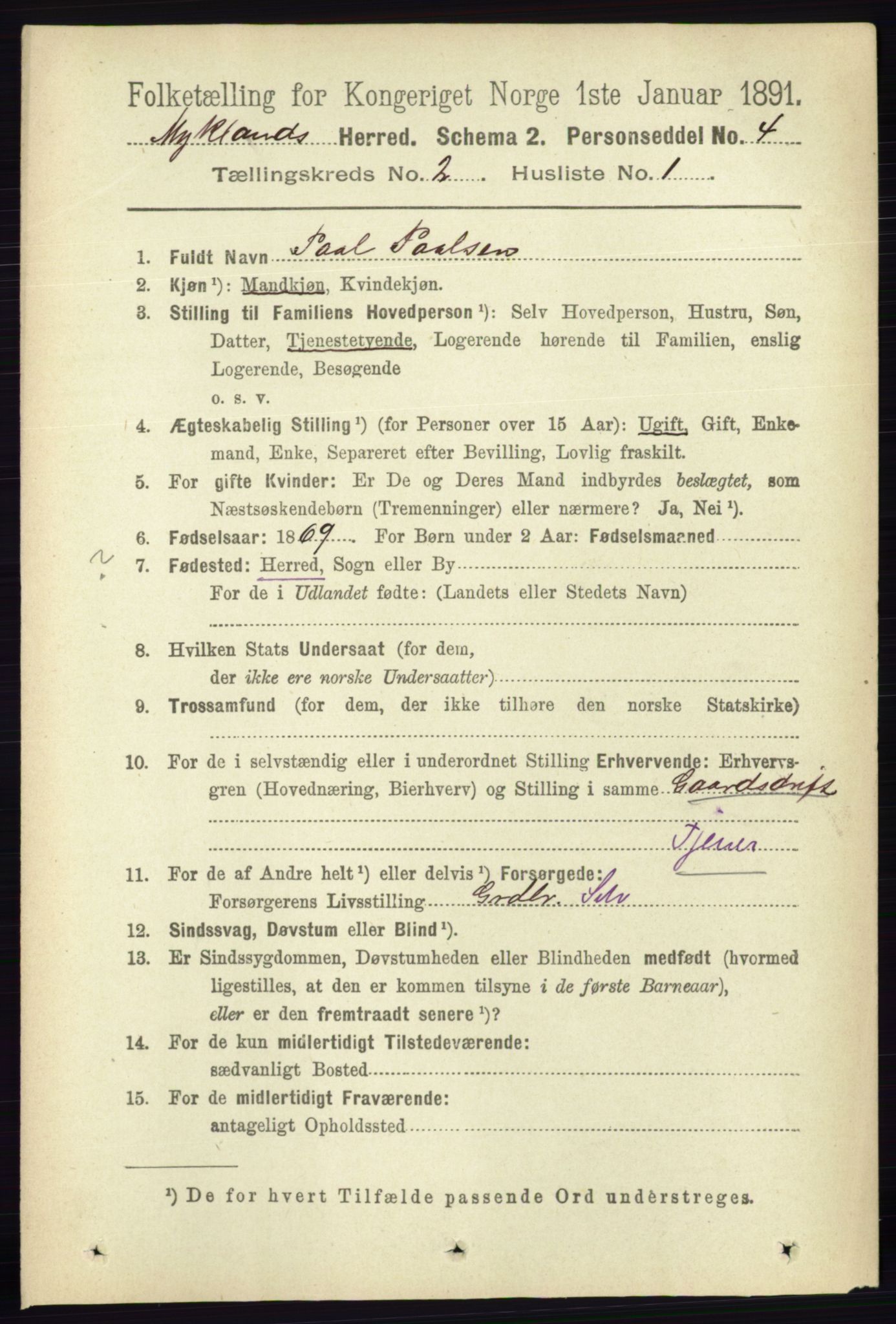 RA, 1891 census for 0932 Mykland, 1891, p. 306