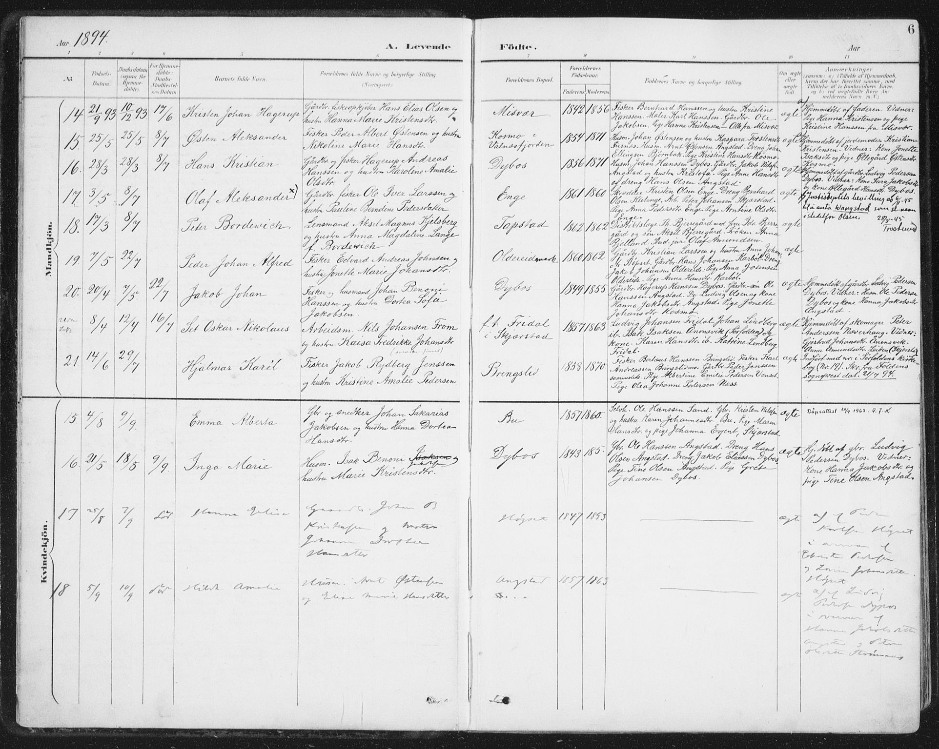 Ministerialprotokoller, klokkerbøker og fødselsregistre - Nordland, AV/SAT-A-1459/852/L0741: Parish register (official) no. 852A11, 1894-1917, p. 6