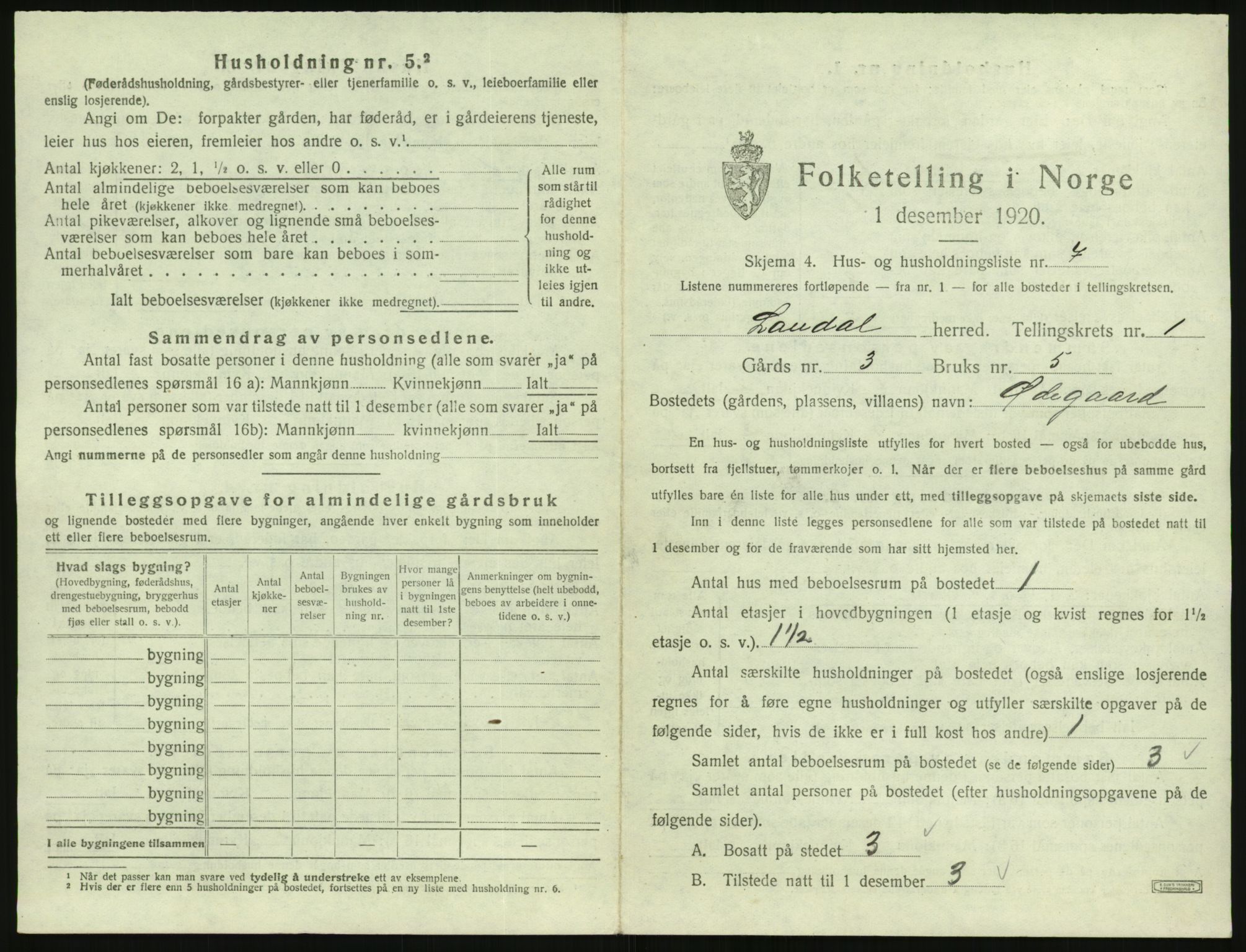 SAK, 1920 census for Laudal, 1920, p. 38