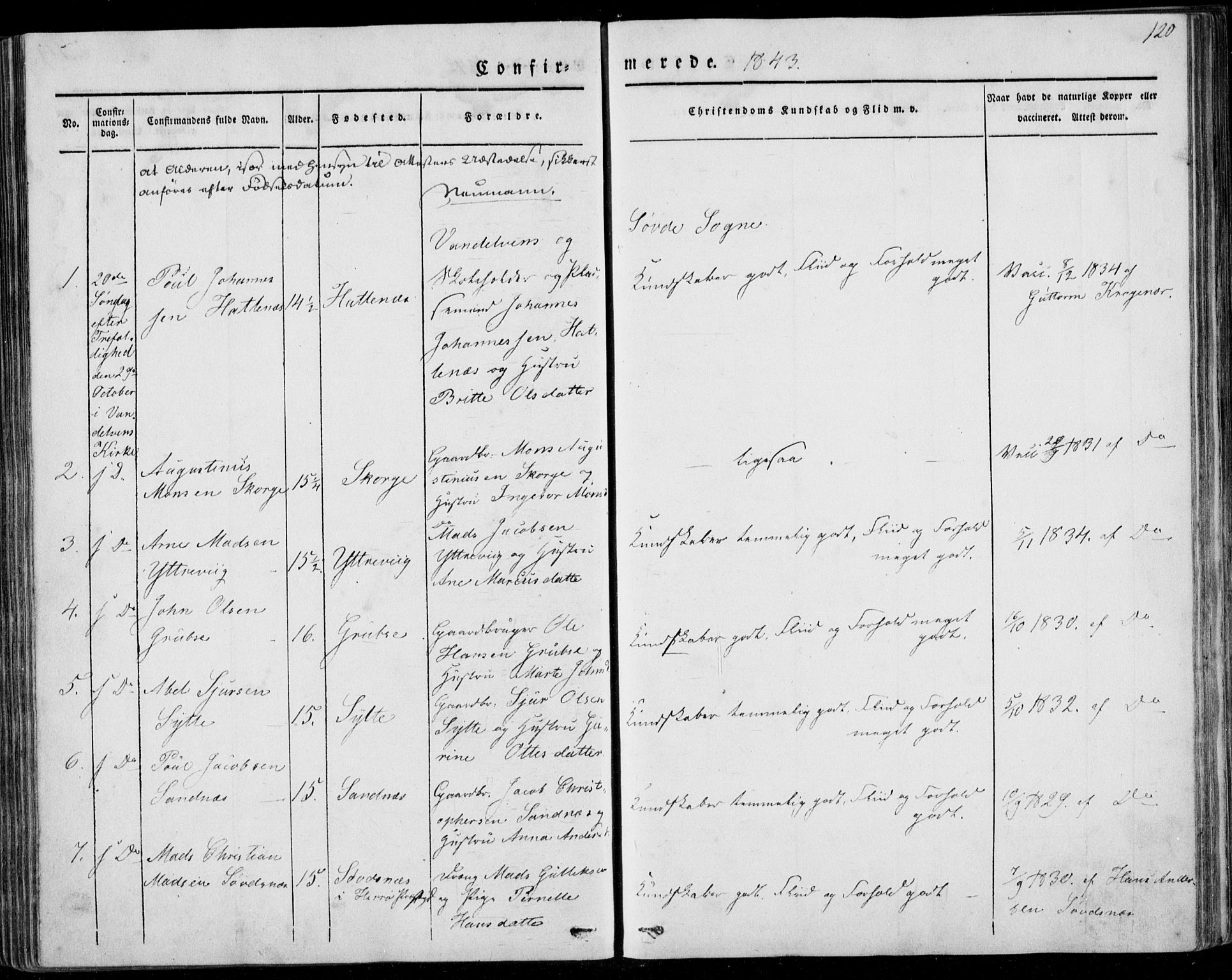 Ministerialprotokoller, klokkerbøker og fødselsregistre - Møre og Romsdal, AV/SAT-A-1454/501/L0005: Parish register (official) no. 501A05, 1831-1844, p. 120