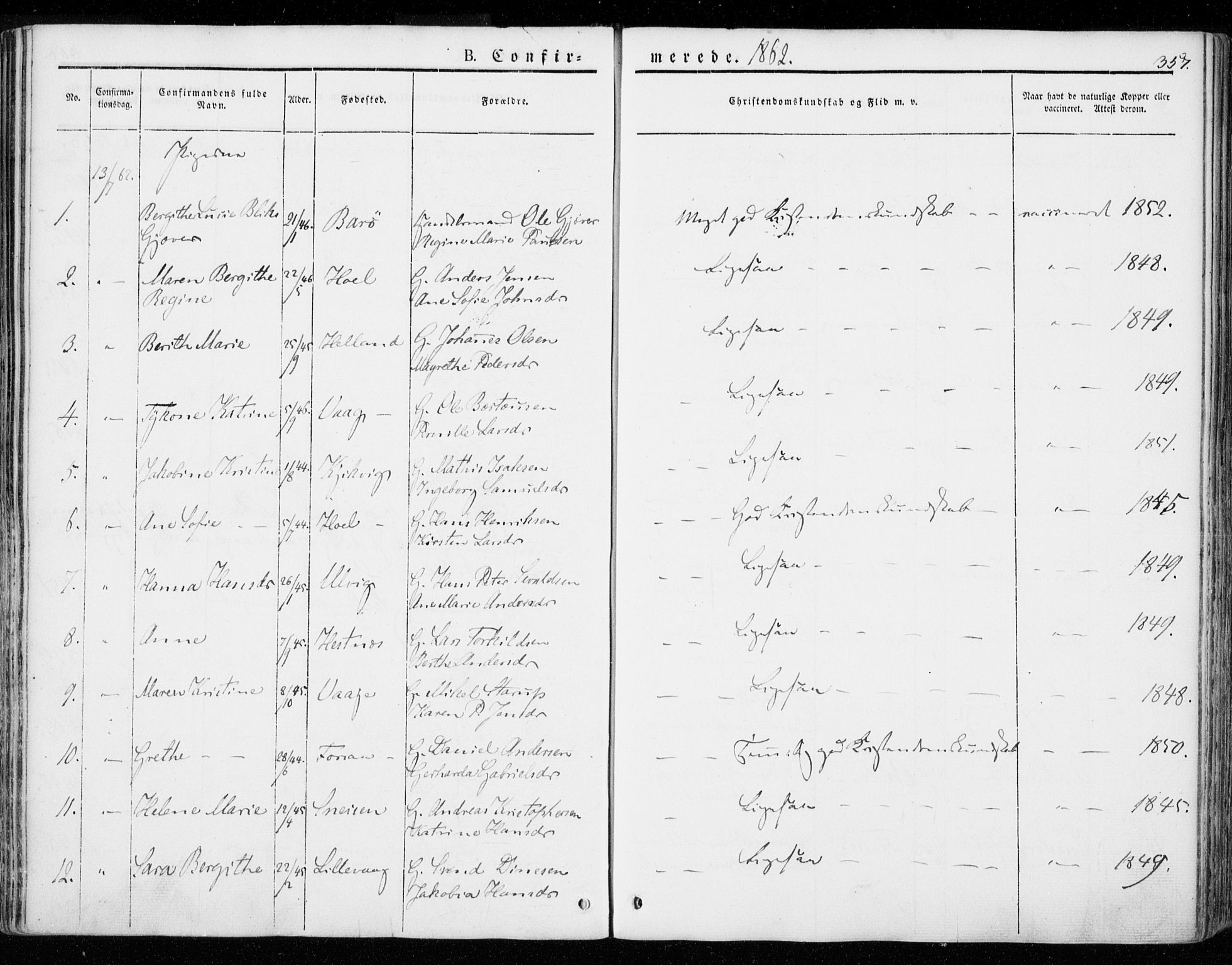 Ministerialprotokoller, klokkerbøker og fødselsregistre - Nordland, AV/SAT-A-1459/872/L1033: Parish register (official) no. 872A08, 1840-1863, p. 357