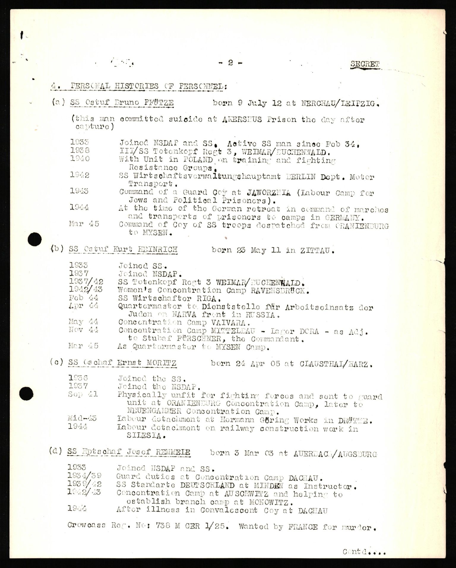 Forsvaret, Forsvarets overkommando II, AV/RA-RAFA-3915/D/Db/L0033: CI Questionaires. Tyske okkupasjonsstyrker i Norge. Tyskere., 1945-1946, p. 33